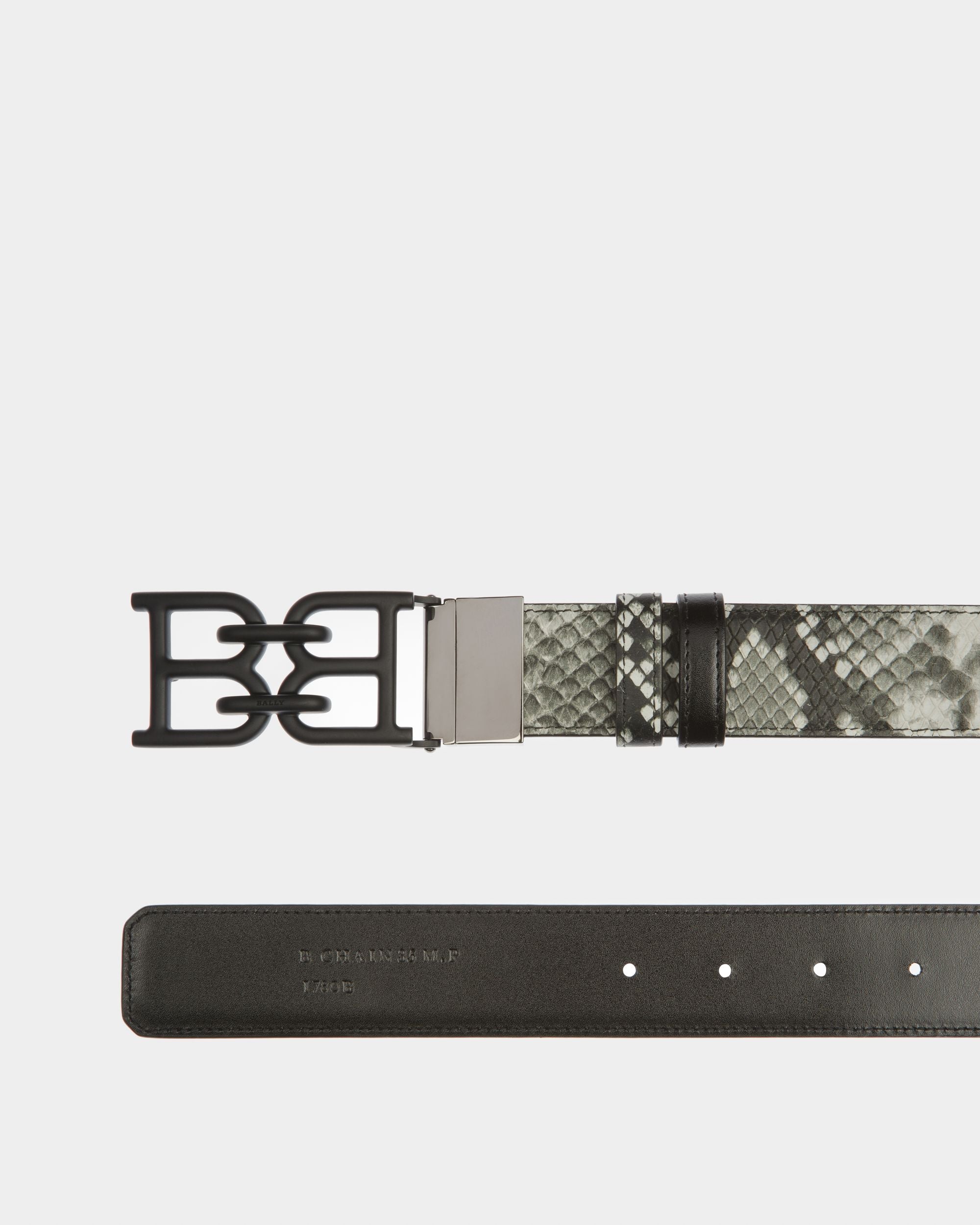 B-Chain Ceinture De 35 Mm En Cuir Imprimé Lézard Et Noir - Homme - Bally - 02