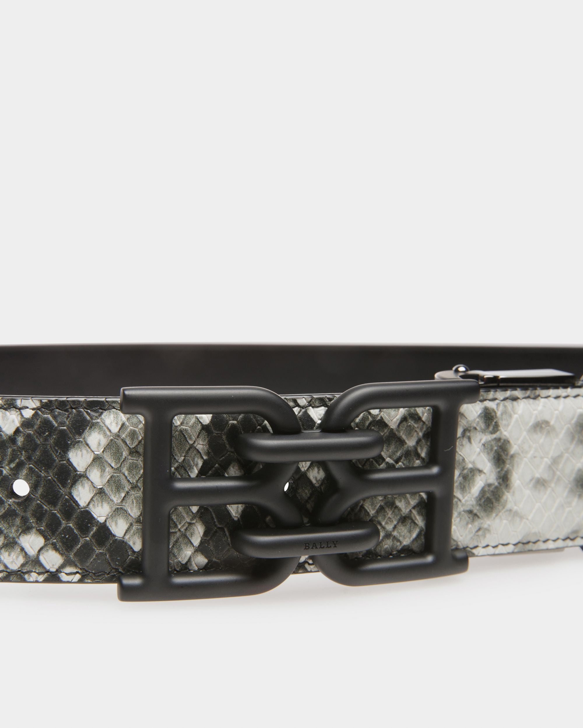 B-Chain Ceinture De 35 Mm En Cuir Imprimé Lézard Et Noir - Homme - Bally - 03