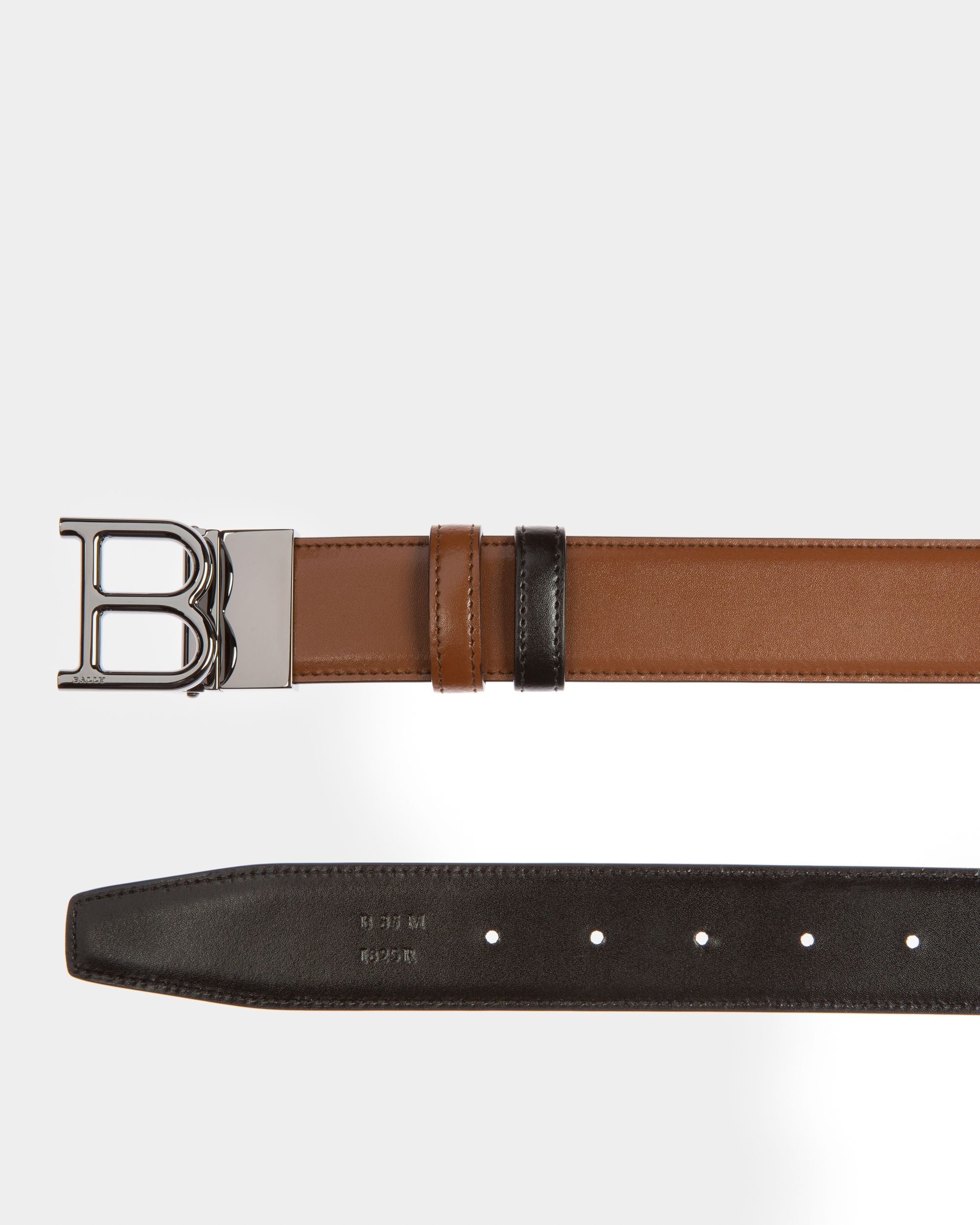 Boucle B Ceinture De 35 Mm En Cuir Marron Et Noir - Homme - Bally - 02