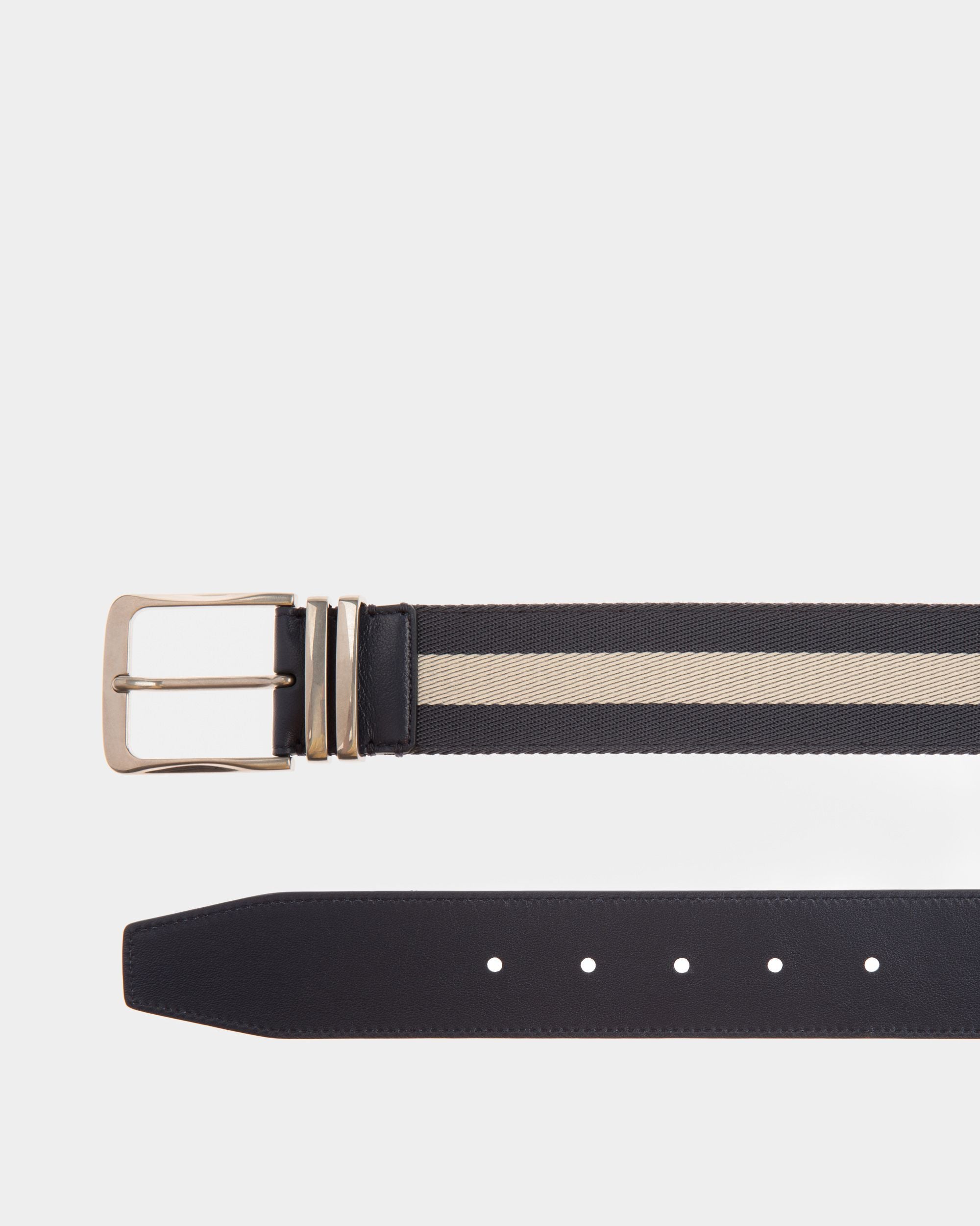 Ceinture Décontractée Fixe 40 mm Tissu Et Cuir Bleu Marine - Homme - Bally - 02