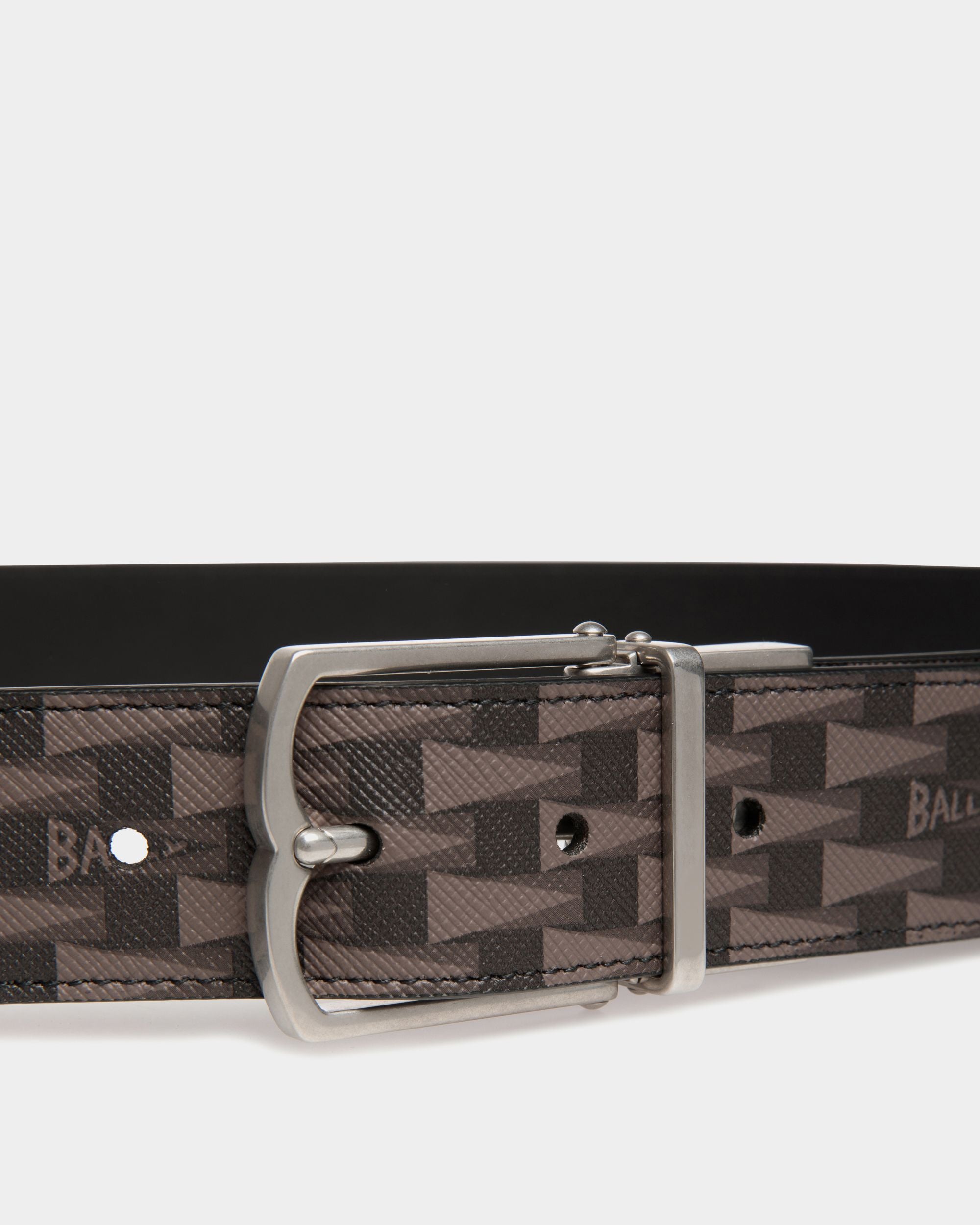 Ceinture Country 35 mm Réversible Et Ajustable En Black Pennant Motif Et En Cuir - Homme - Bally - 04