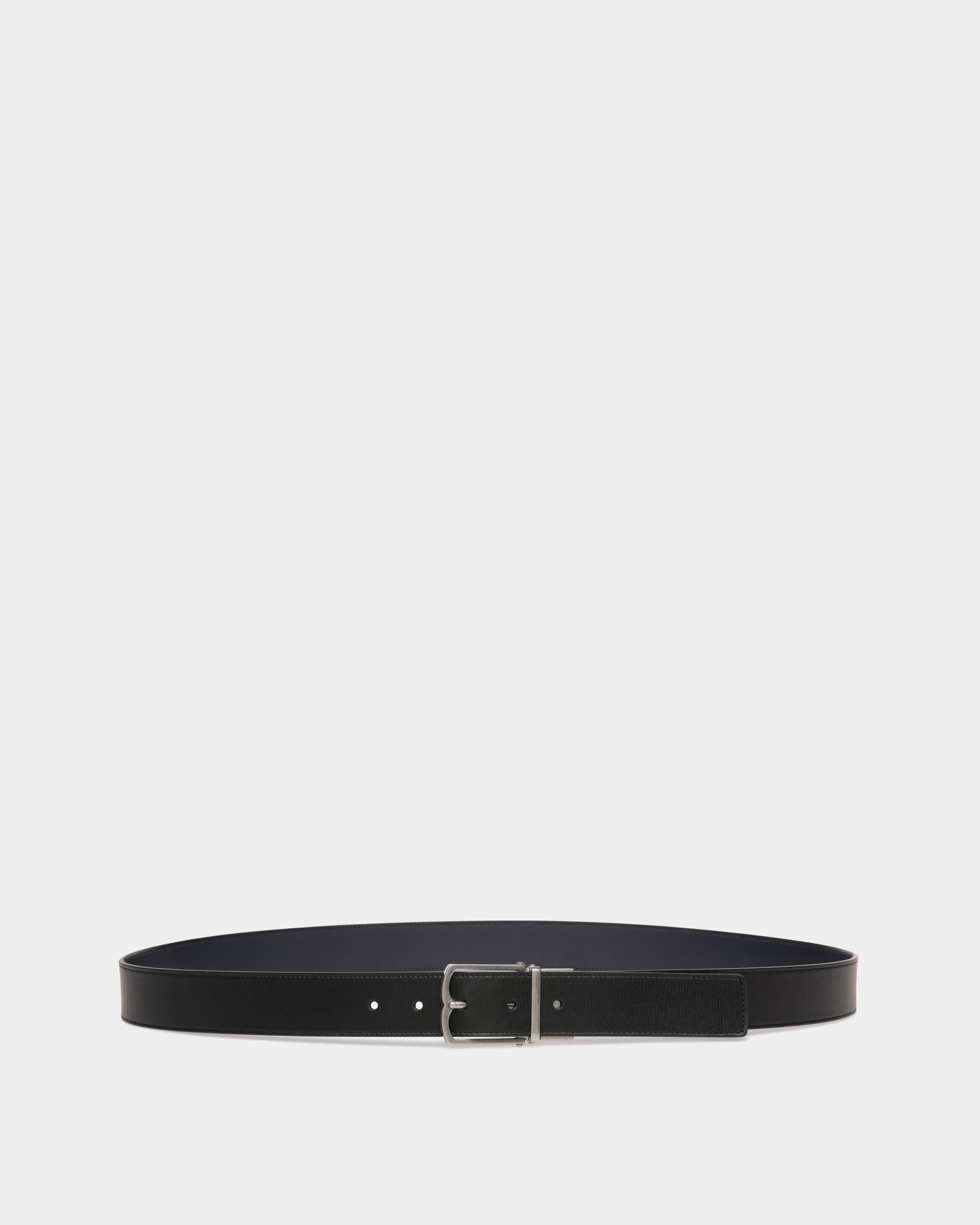 Ceinture Country 35 mm Réversible Et Ajustable En Cuir Noir Et Navy Blue - Homme - Bally - 01