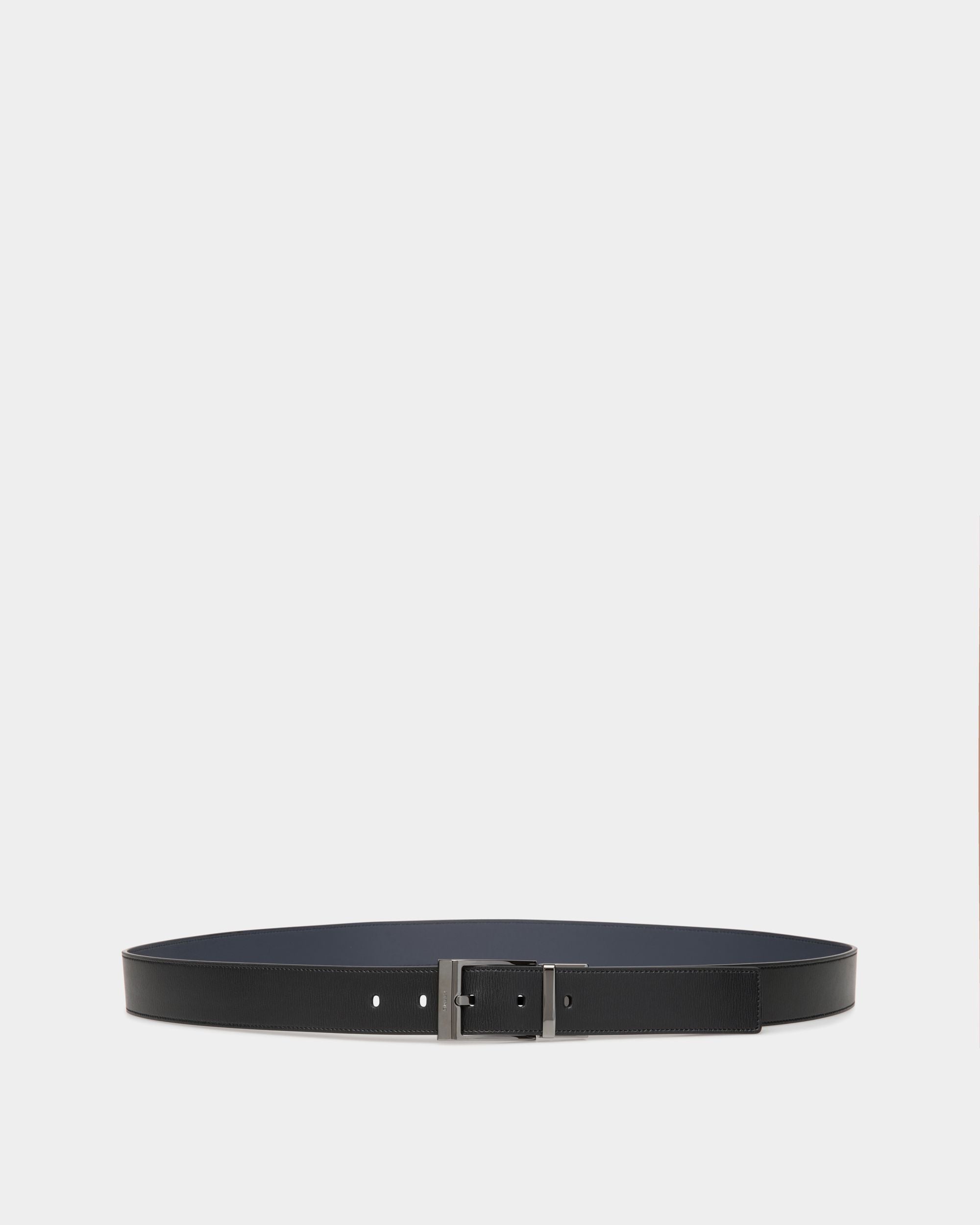 Ceinture Shiffie 35 Mm Réversible Et Ajustable En Cuir Noir Et Navy Blue - Homme - Bally - 01