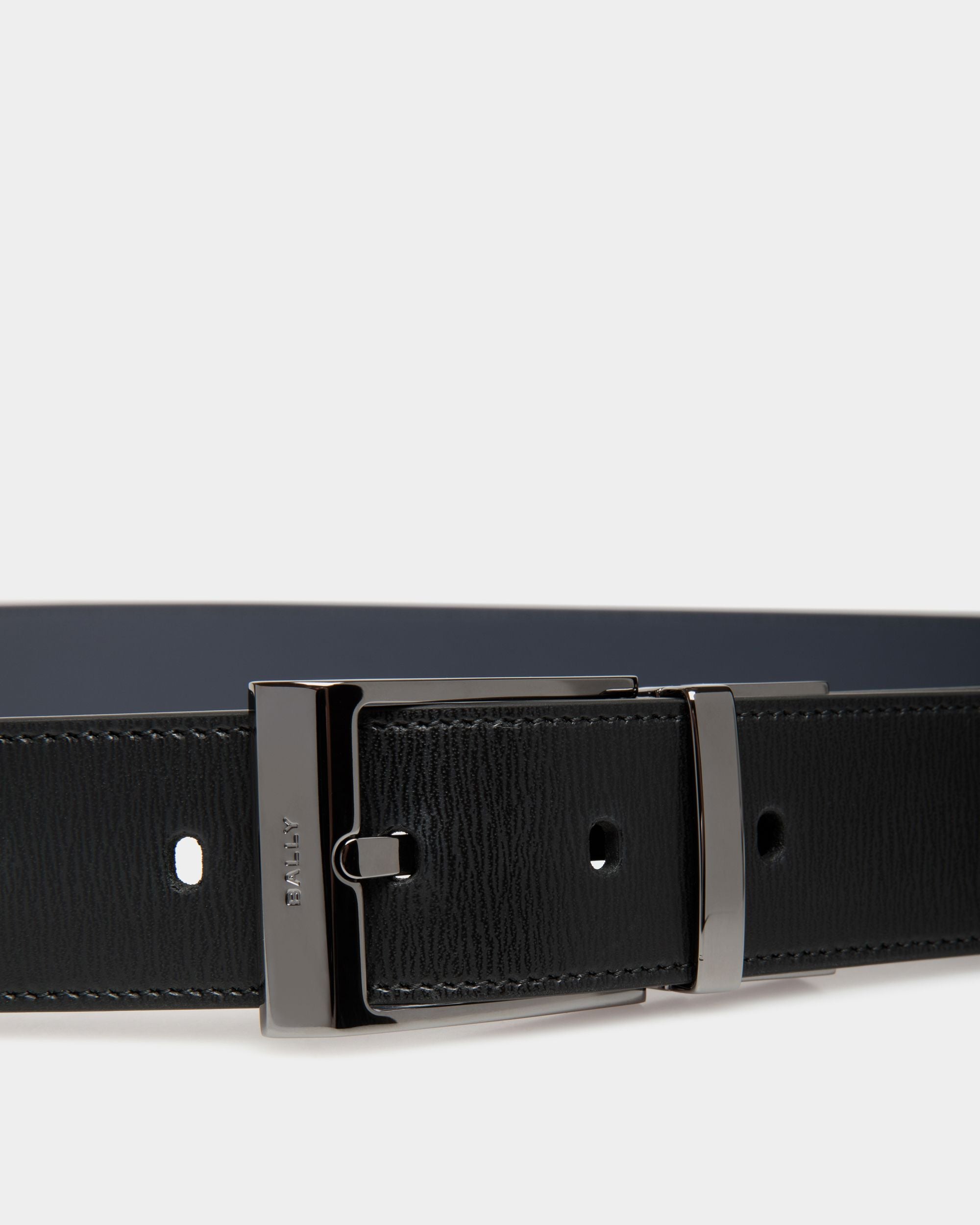 Ceinture Shiffie 35 Mm Réversible Et Ajustable En Cuir Noir Et Navy Blue - Homme - Bally - 04