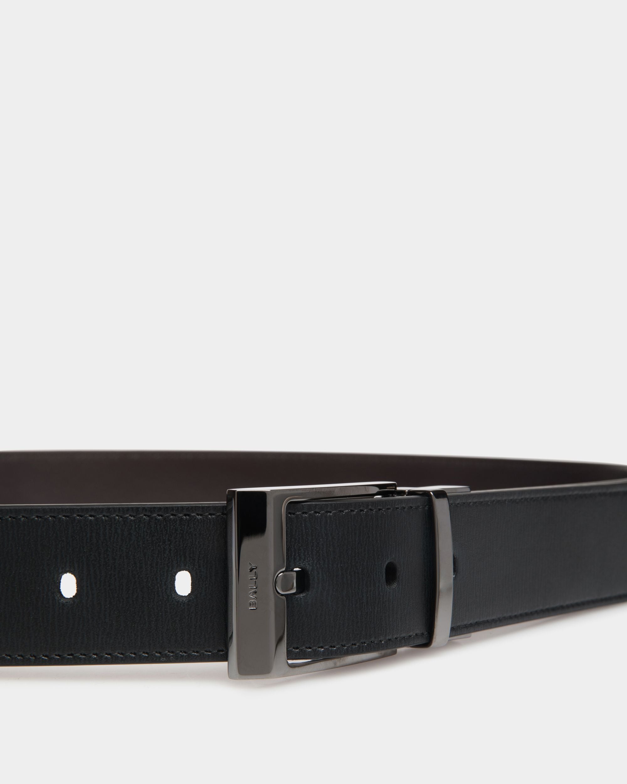 Ceinture Shiffie 35 mm Réversible Et Ajustable En Cuir Noir Et Ebano - Homme - Bally - 03