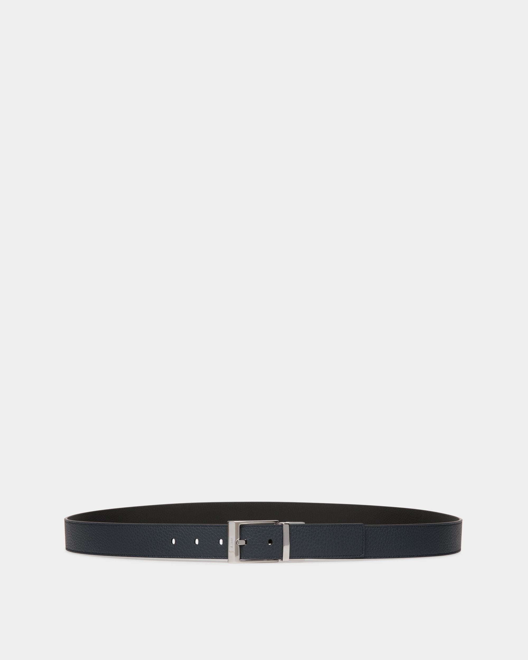 Ceinture Shiffie 35 mm Réversible Et Ajustable En Cuir Navy Blue Et Noir - Homme - Bally - 01