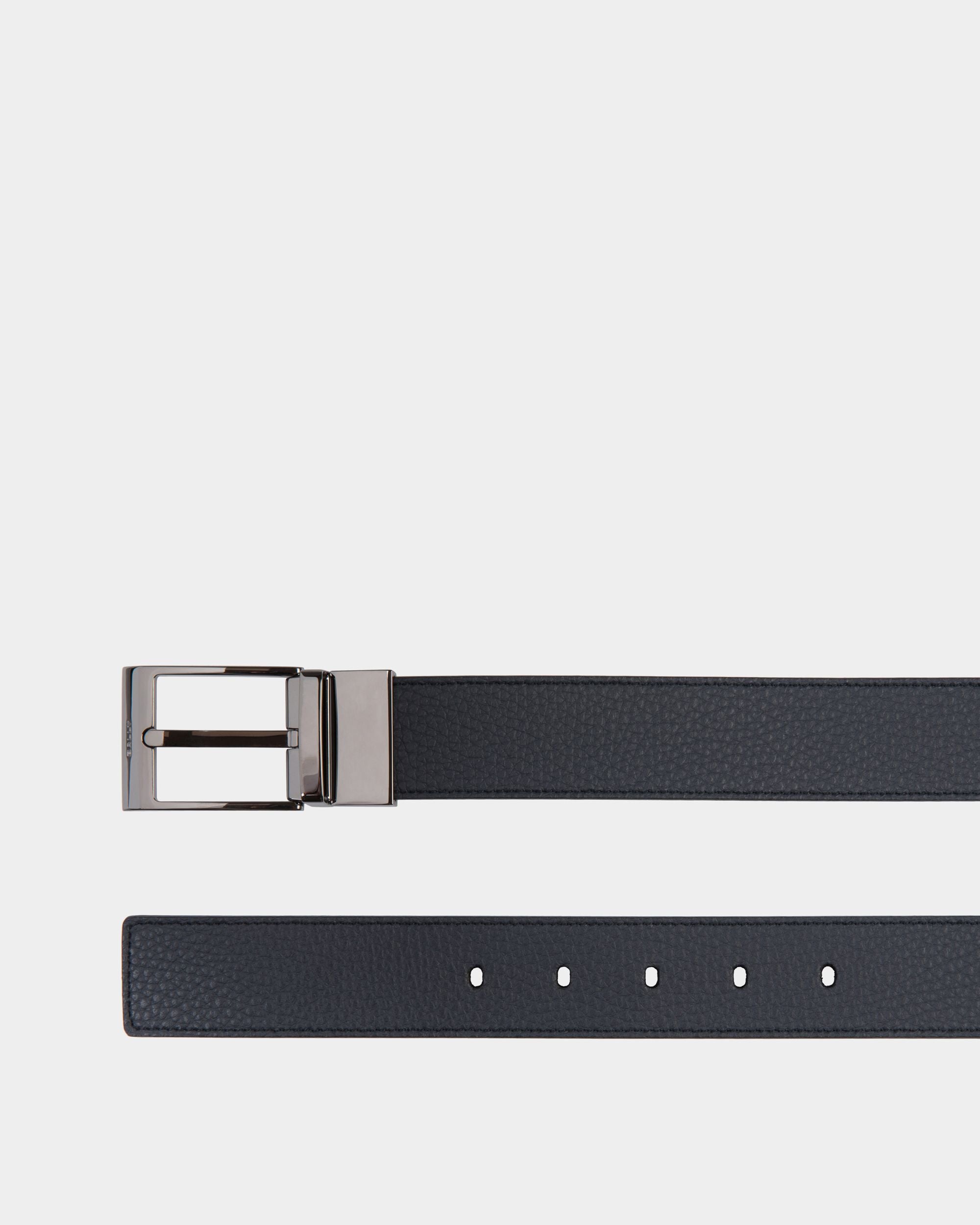 Ceinture Shiffie 35 mm Réversible Et Ajustable En Cuir Navy Blue Et Noir - Homme - Bally - 02