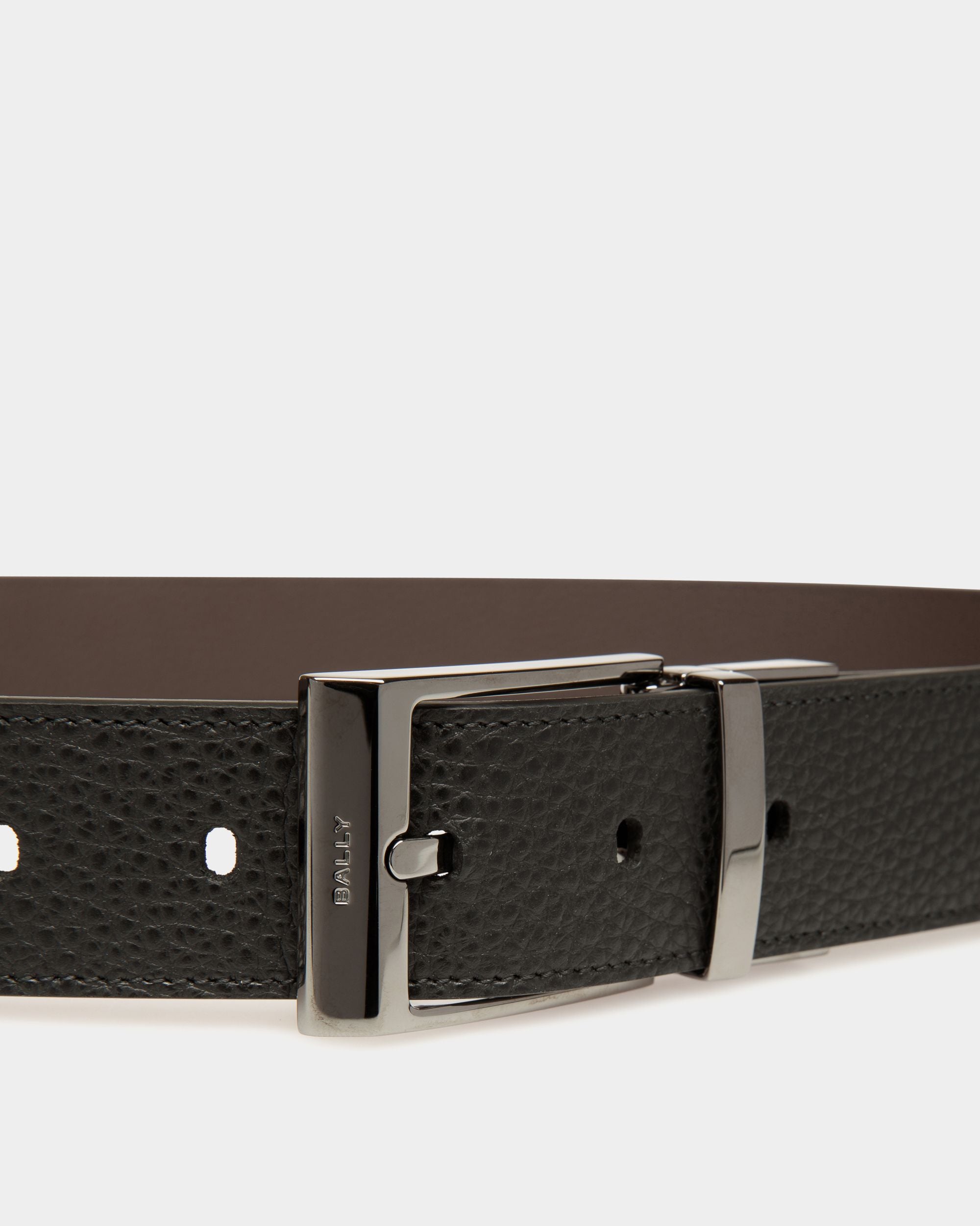 Ceinture Shiffie 35 mm Réversible Et Ajustable En Cuir Noir Et Ébène - Homme - Bally - 04