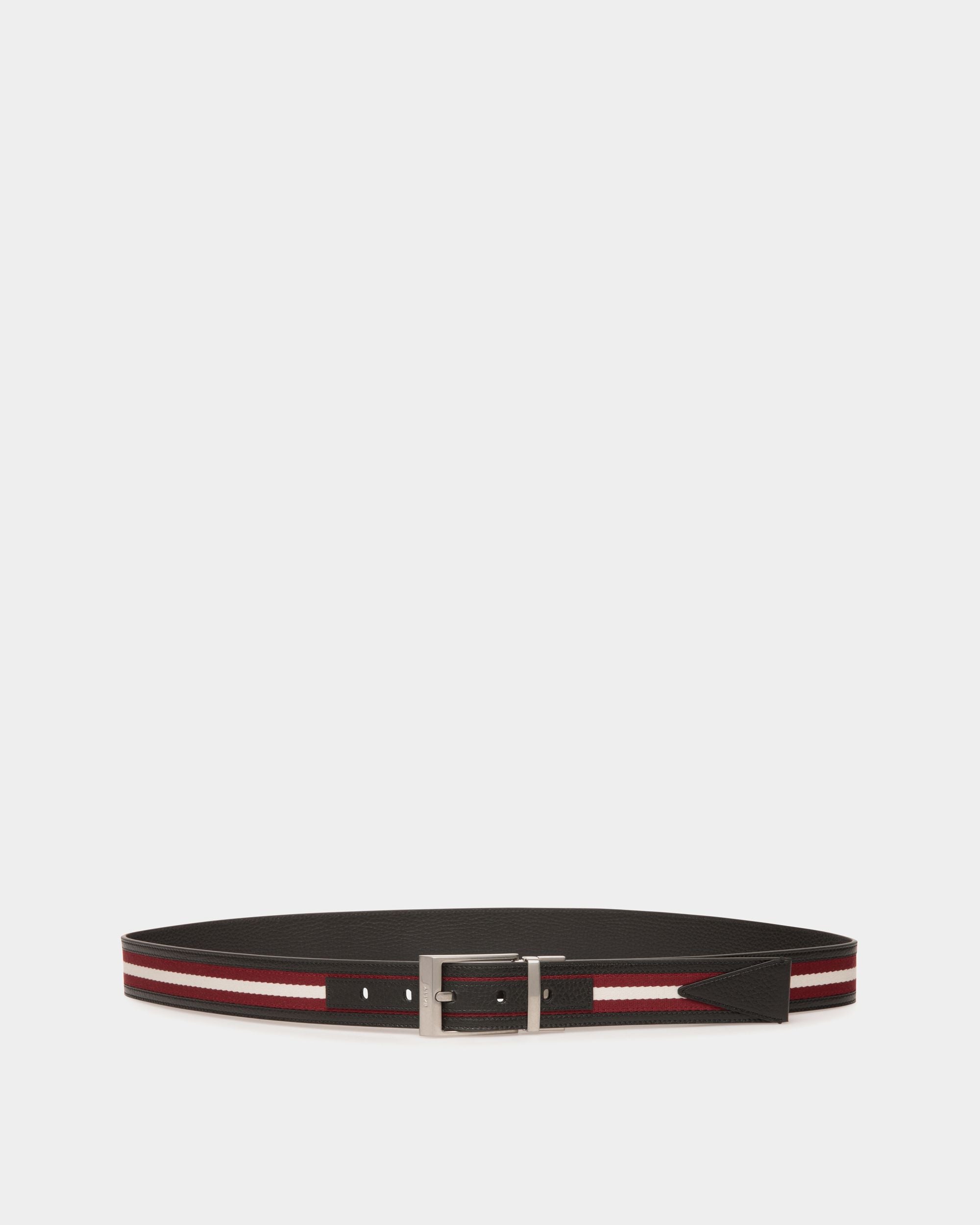 Ceinture Shiffie 35 mm Réversible En Cuir Et Tissu Rouge, Blanc Et Noir - Homme - Bally - 01