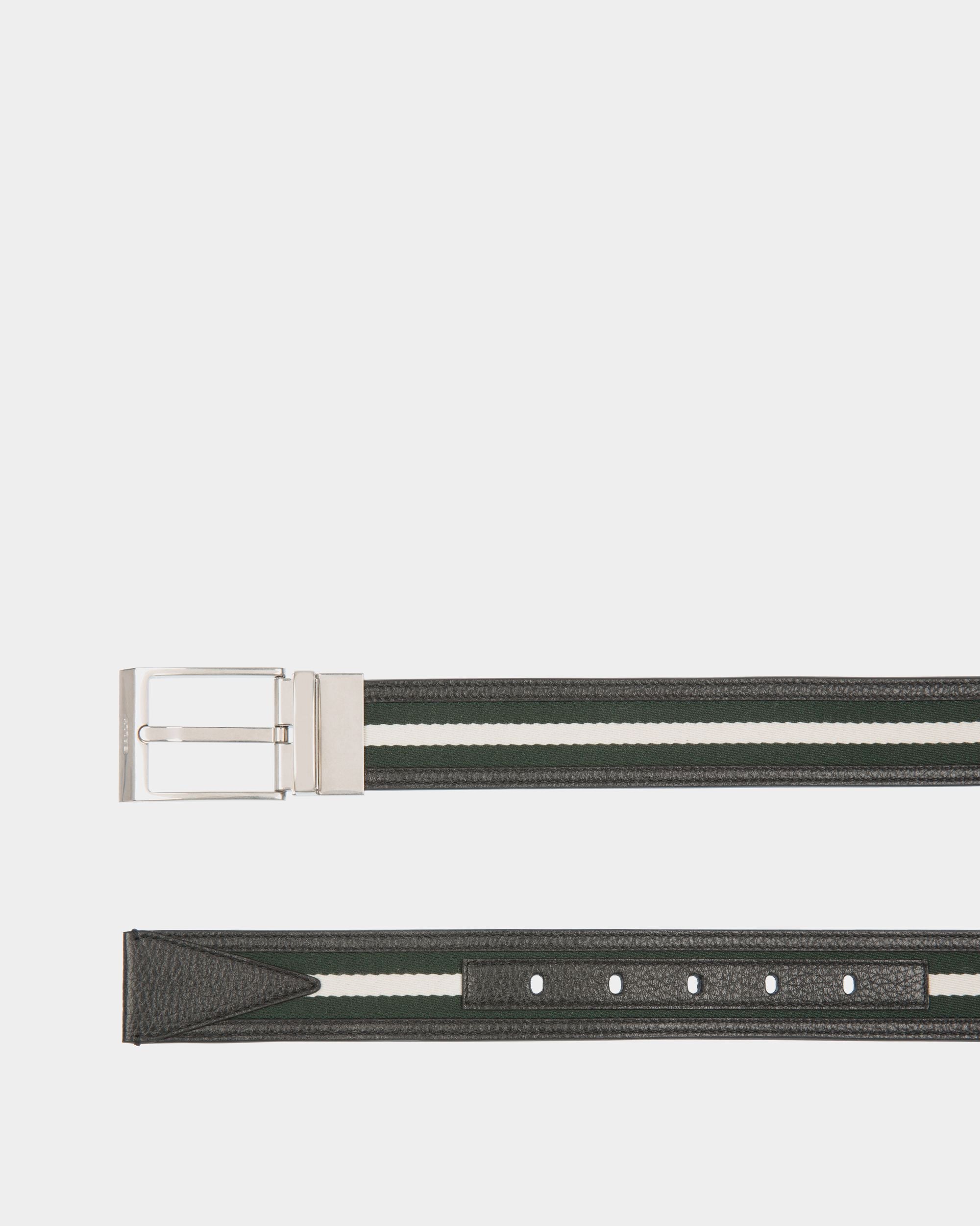 Ceinture Shiffie 35 mm Réversible En Cuir Et Tissu Bottle Green Et Blanc - Homme - Bally - 02
