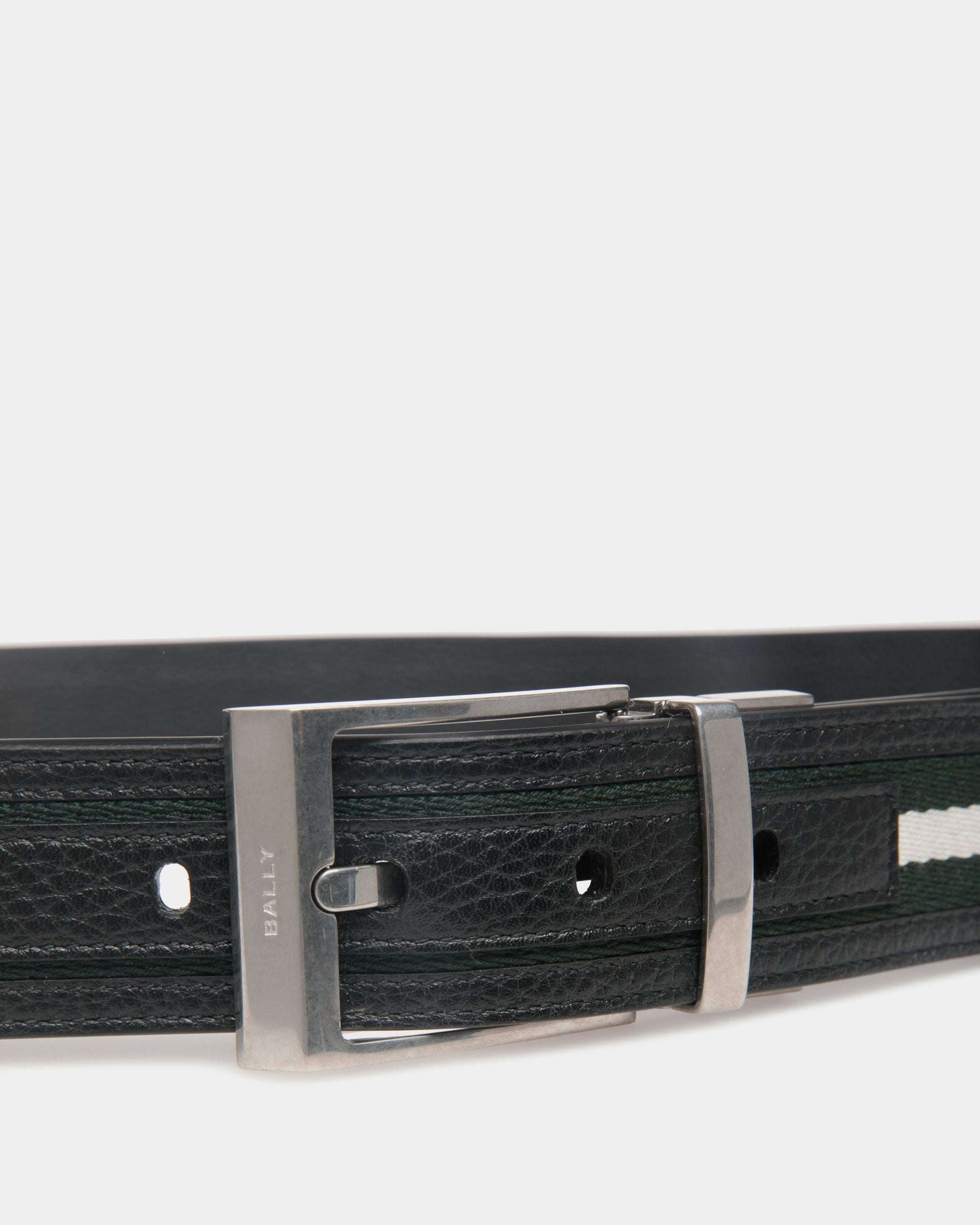 Ceinture Shiffie 35 mm Réversible En Cuir Et Tissu Bottle Green Et Blanc - Homme - Bally - 04