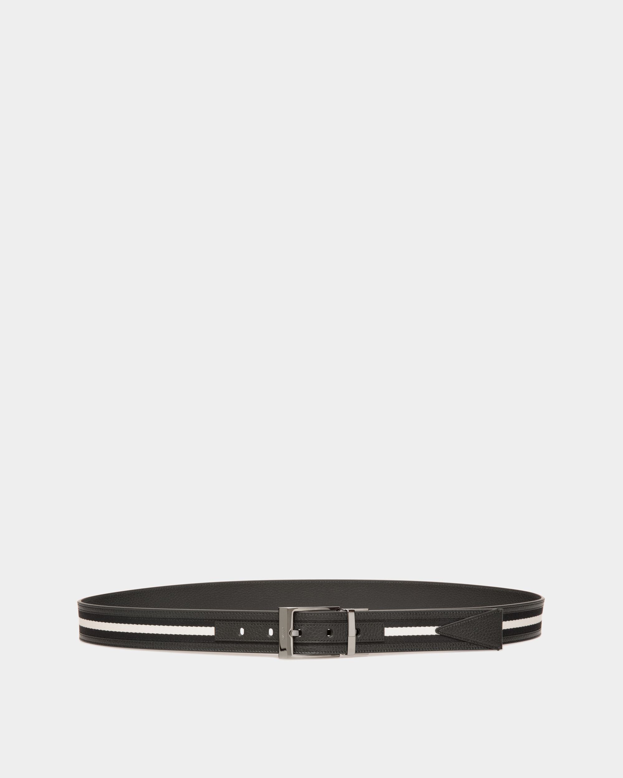 Ceinture Shiffie 35 mm Réversible En Cuir Et Tissu Noir Et Blanc - Homme - Bally - 01