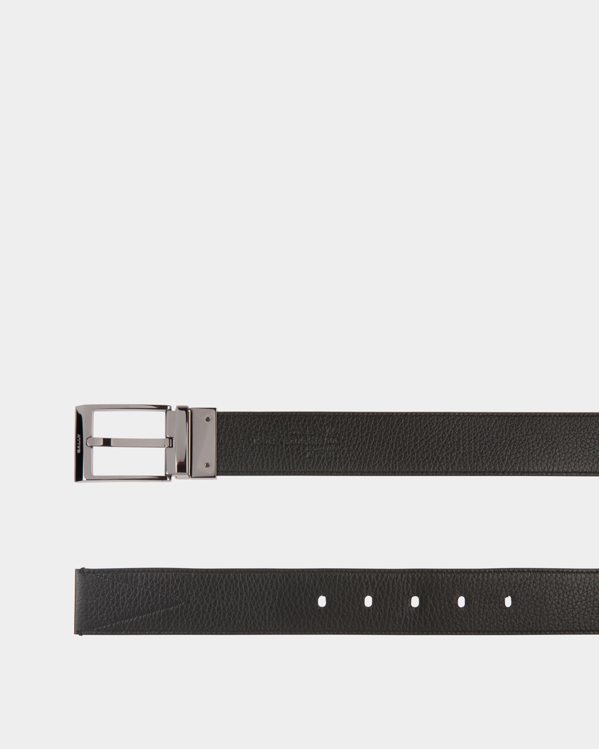 Ceinture Shiffie 35 mm Réversible En Cuir Et Tissu Noir Et Blanc - Homme - Bally - 02