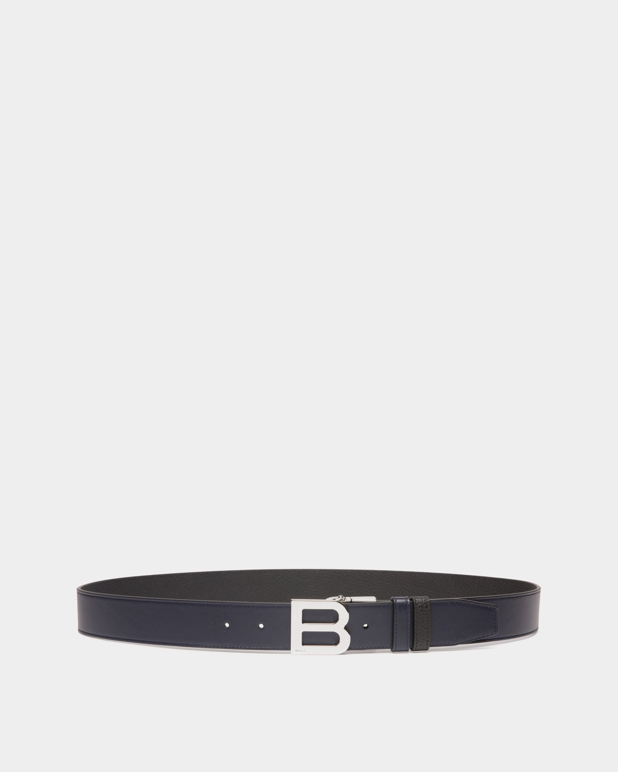Ceinture B Logo 35 mm Réversible Et Ajustable En Cuir Navy Blue Et Noir - Homme - Bally - 01