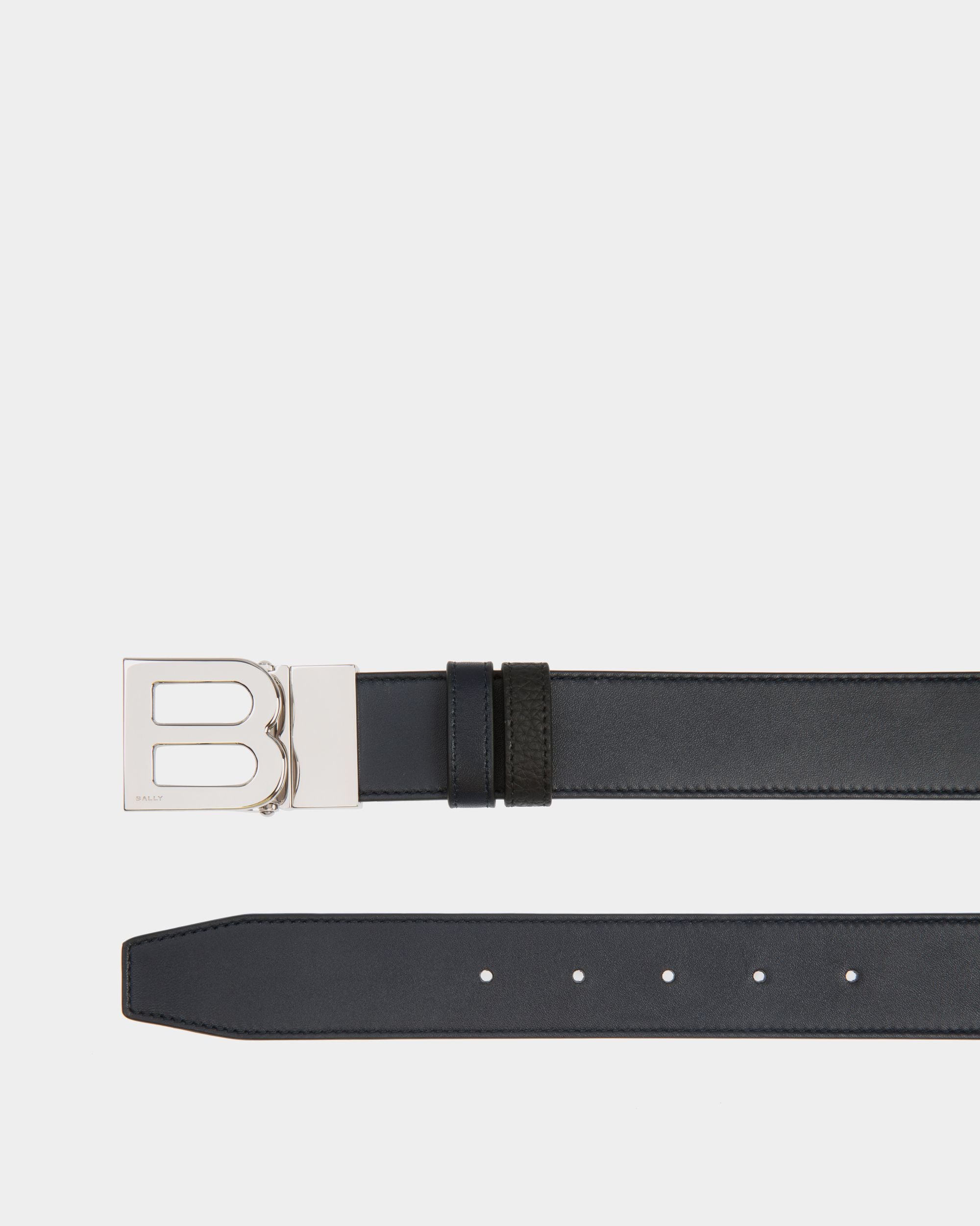 Ceinture B Logo 35 mm Réversible Et Ajustable En Cuir Navy Blue Et Noir - Homme - Bally - 02