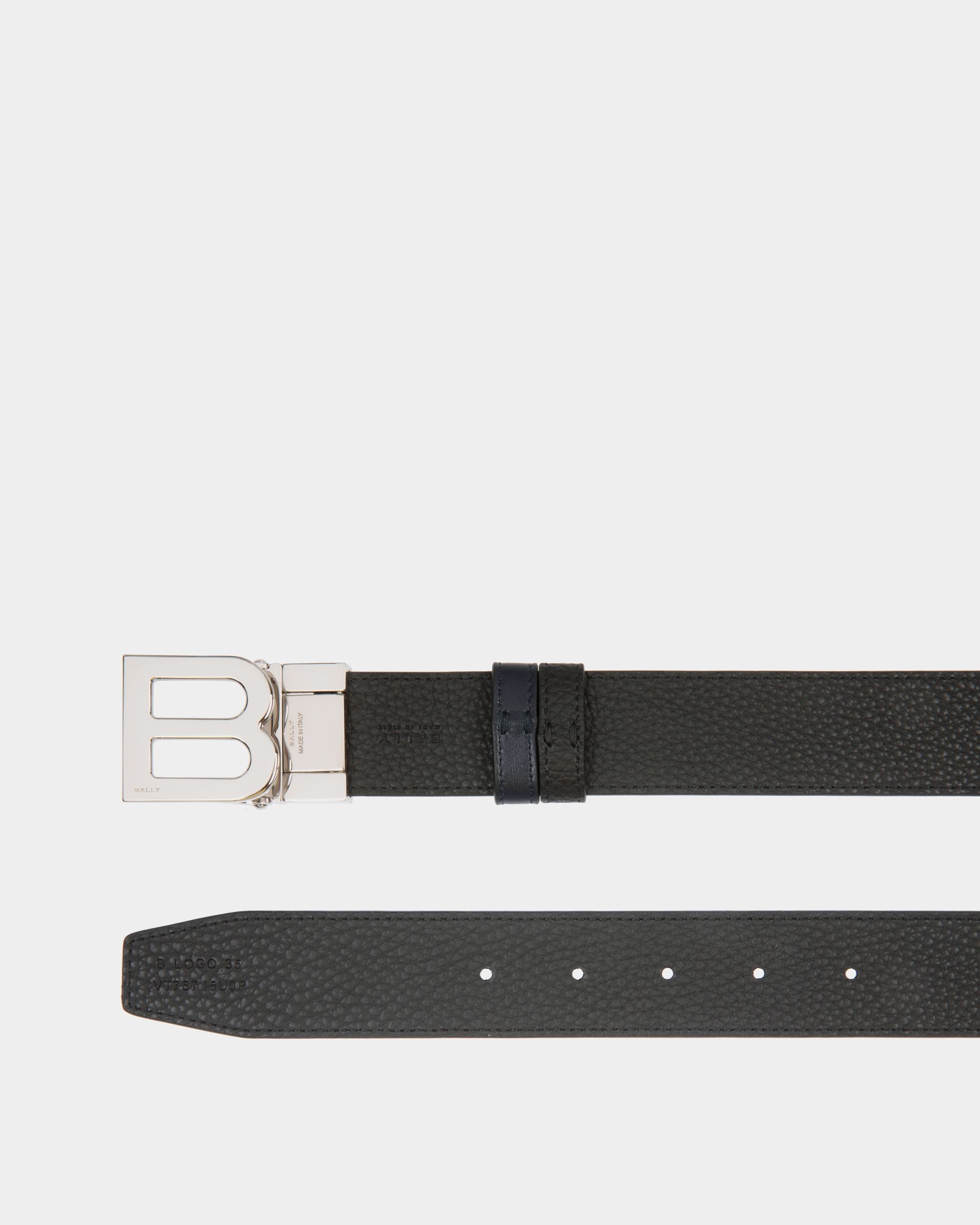 Ceinture B Logo 35 mm Réversible Et Ajustable En Cuir Navy Blue Et Noir - Homme - Bally - 03