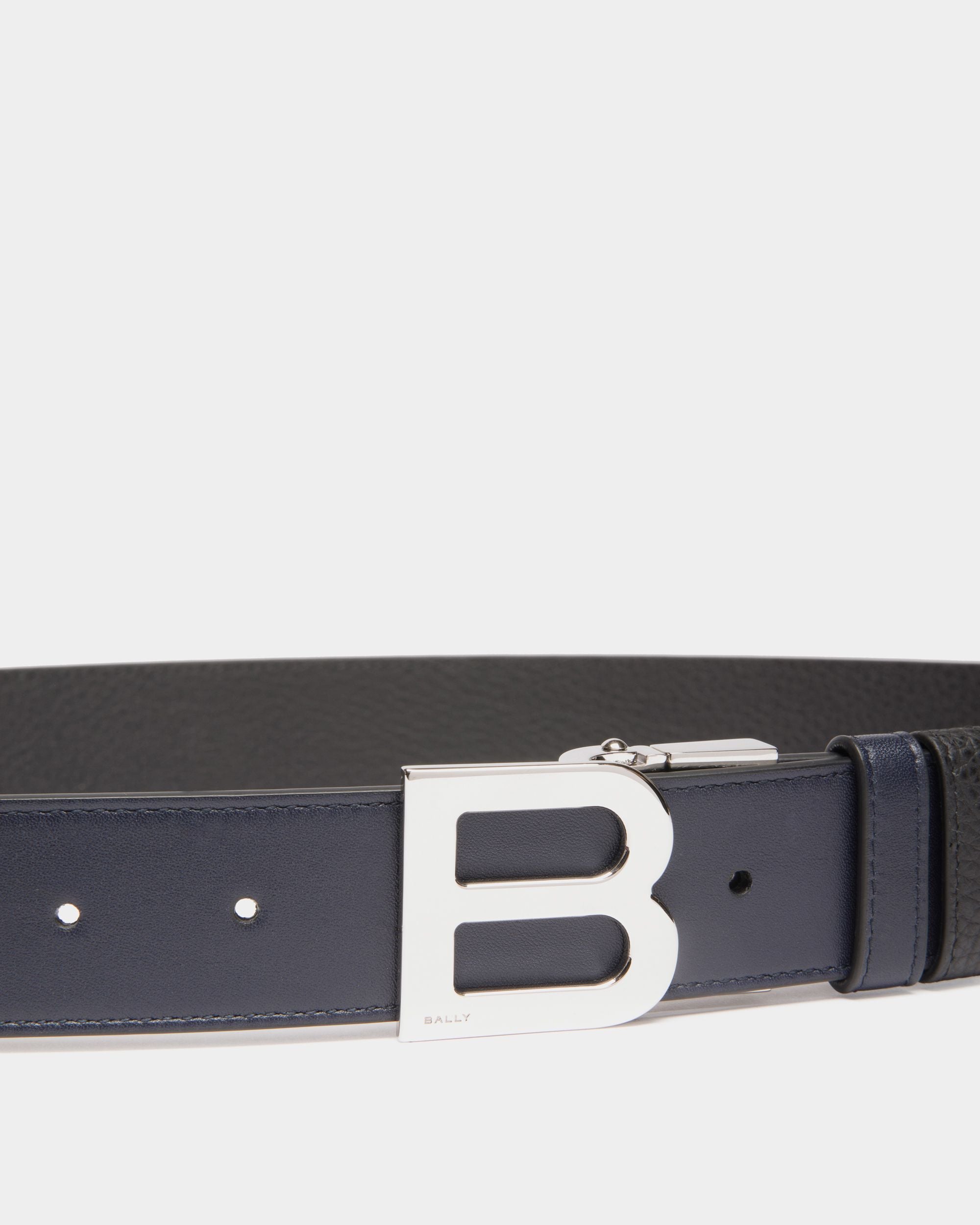 Ceinture B Logo 35 mm Réversible Et Ajustable En Cuir Navy Blue Et Noir - Homme - Bally - 04