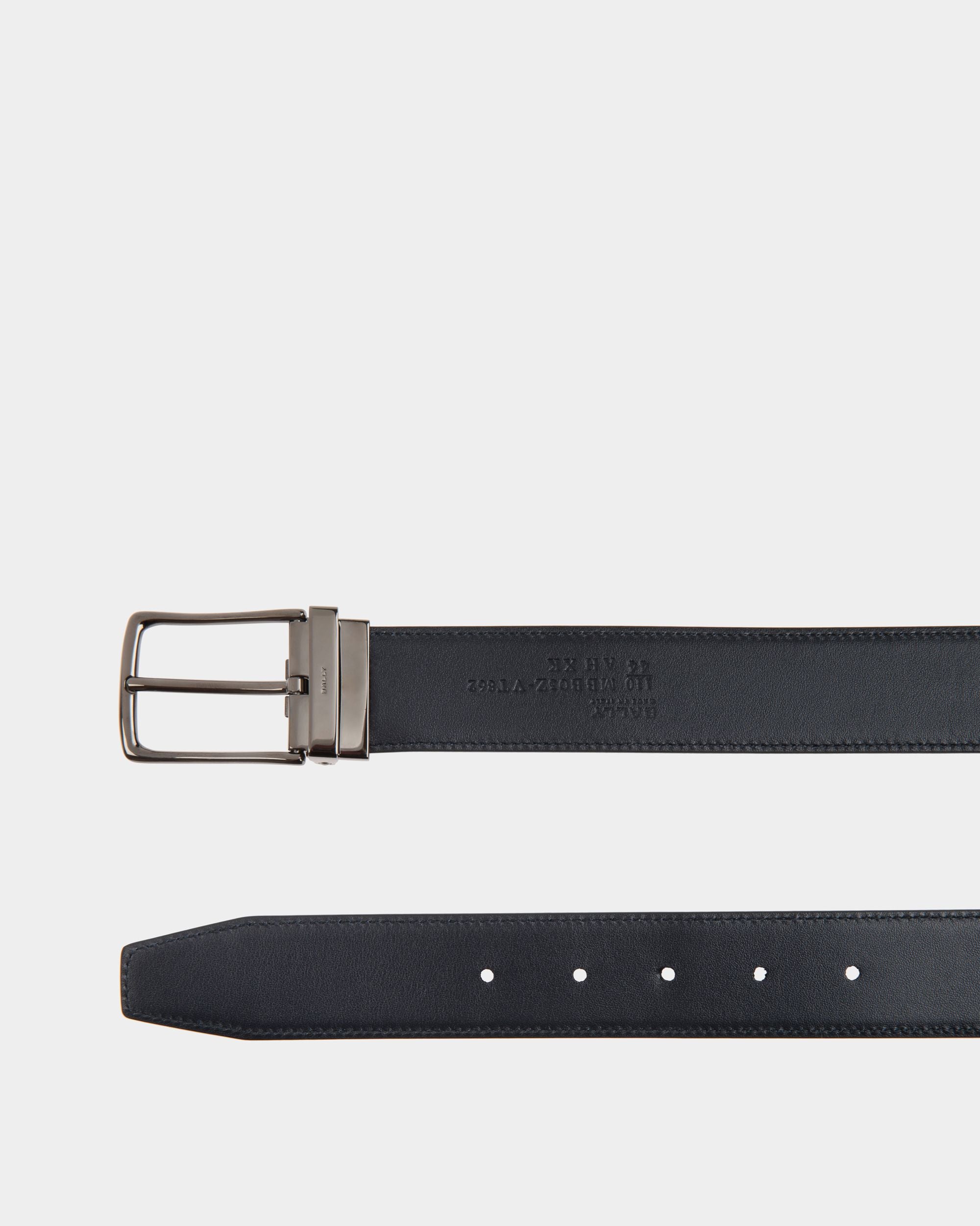 Ceinture Ketter 35 Mm Réversible Et Ajustable En Cuir Noir Et Navy Blue - Homme - Bally - 02