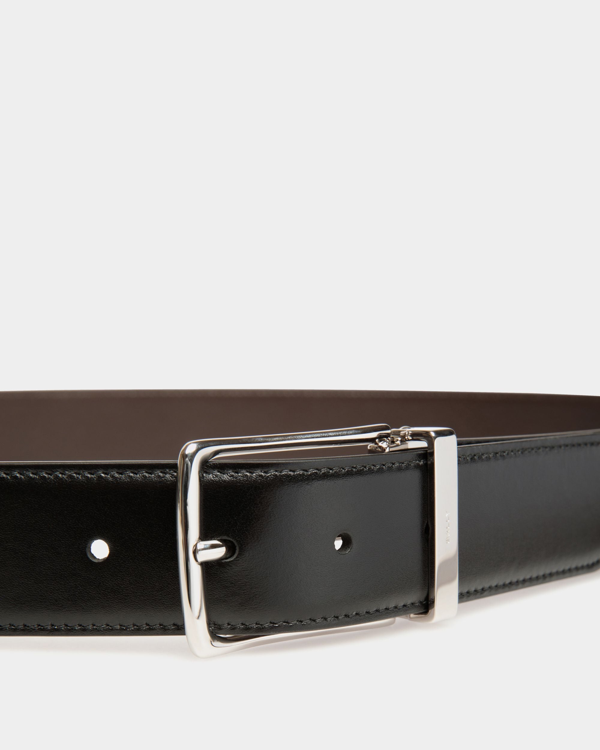 Ceinture Ketter 35 mm Ajustable Et Réversible En Cuir Ebano Et Noir - Homme - Bally - 03