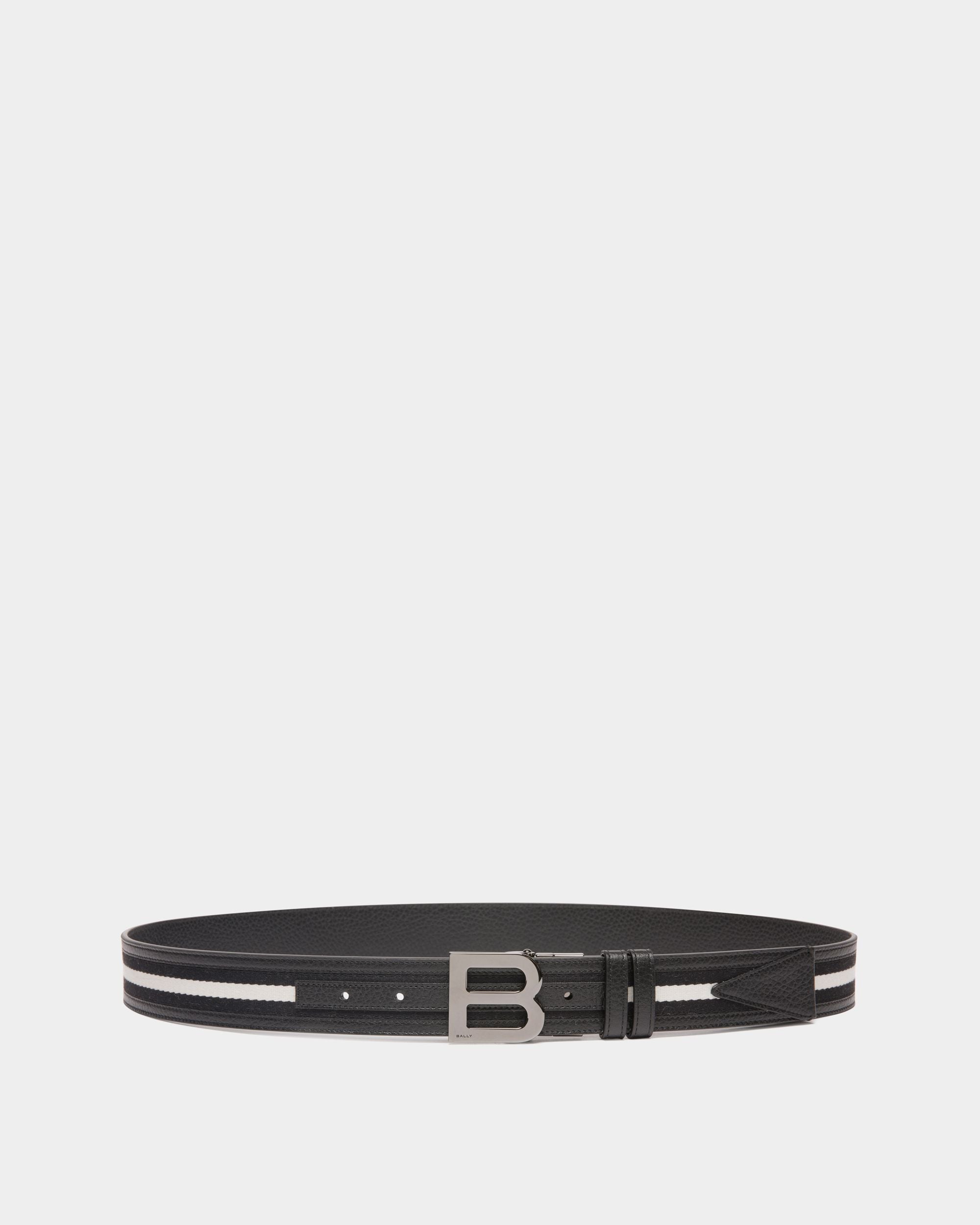 Ceinture B Logo 35 mm Réversible En Tissu Et Cuir Noir Et Blanc - Homme - Bally - 01