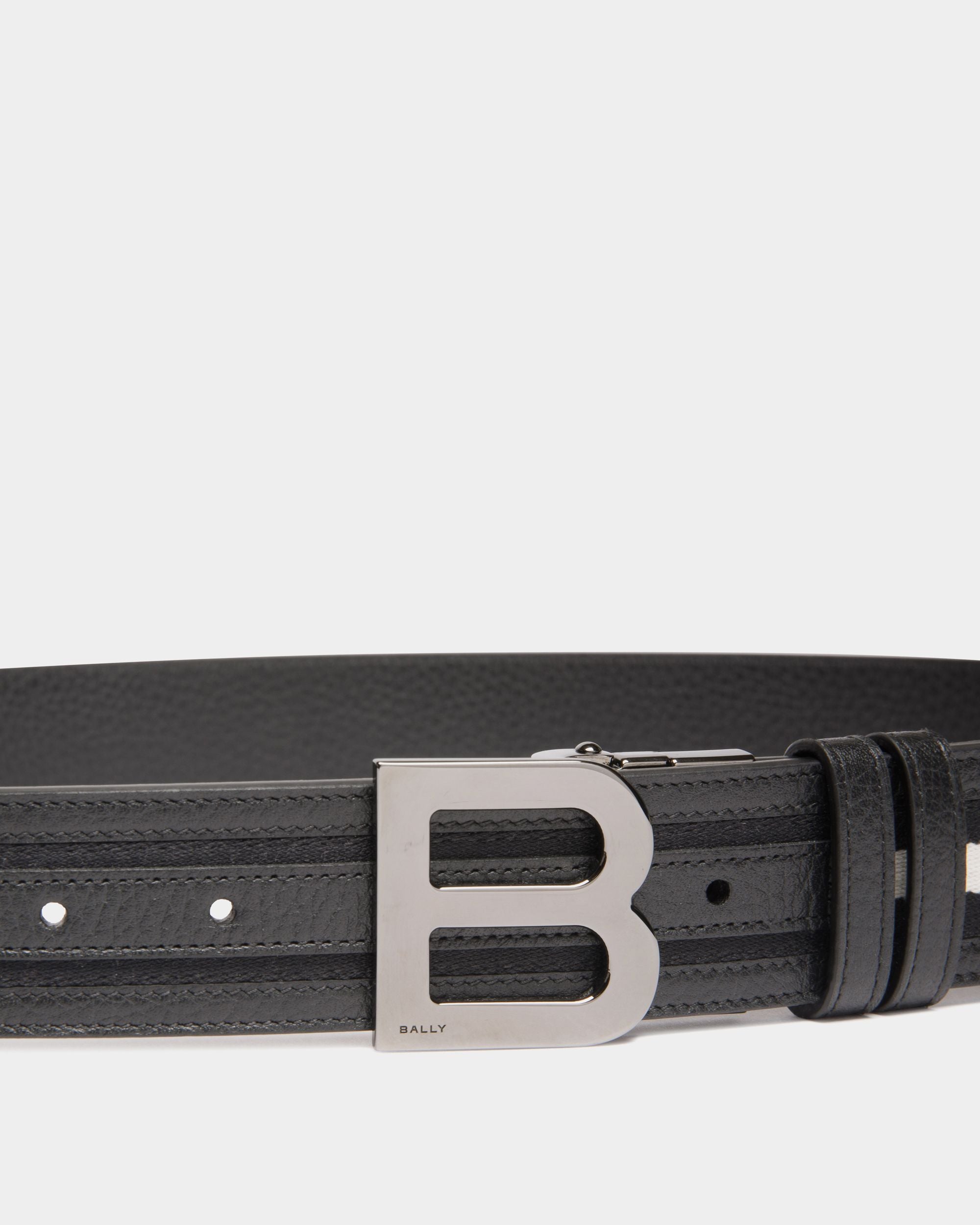 Ceinture B Logo 35 mm Réversible En Tissu Et Cuir Noir Et Blanc - Homme - Bally - 04