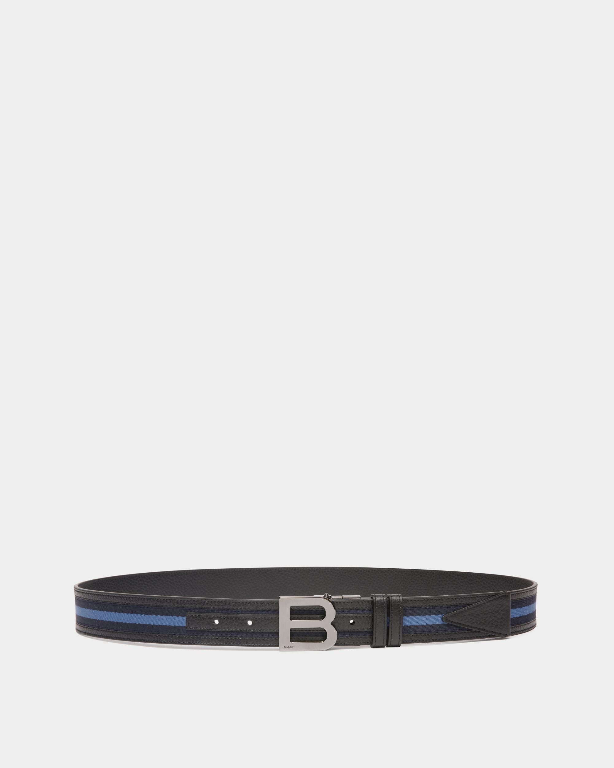 Ceinture Réversible B Logo 35 mm En Tissu Et Cuir Navy Blue Et Light Blue - Homme - Bally - 01
