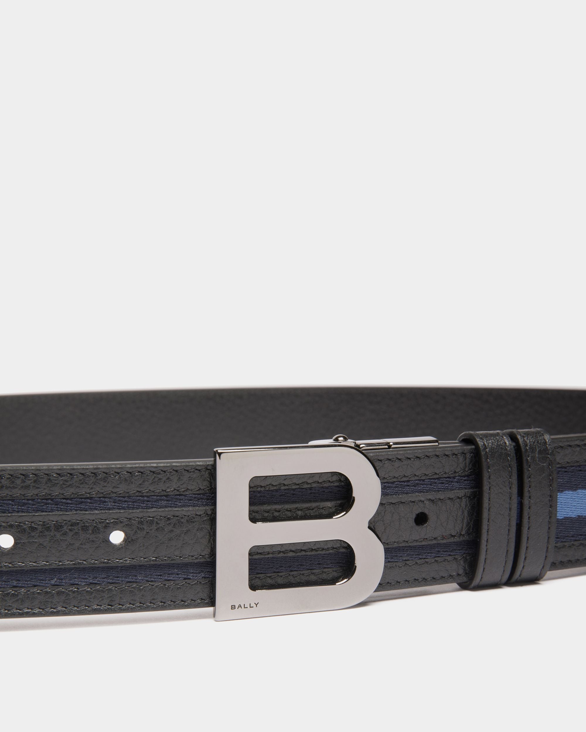 Ceinture Réversible B Logo 35 mm En Tissu Et Cuir Navy Blue Et Light Blue - Homme - Bally - 03
