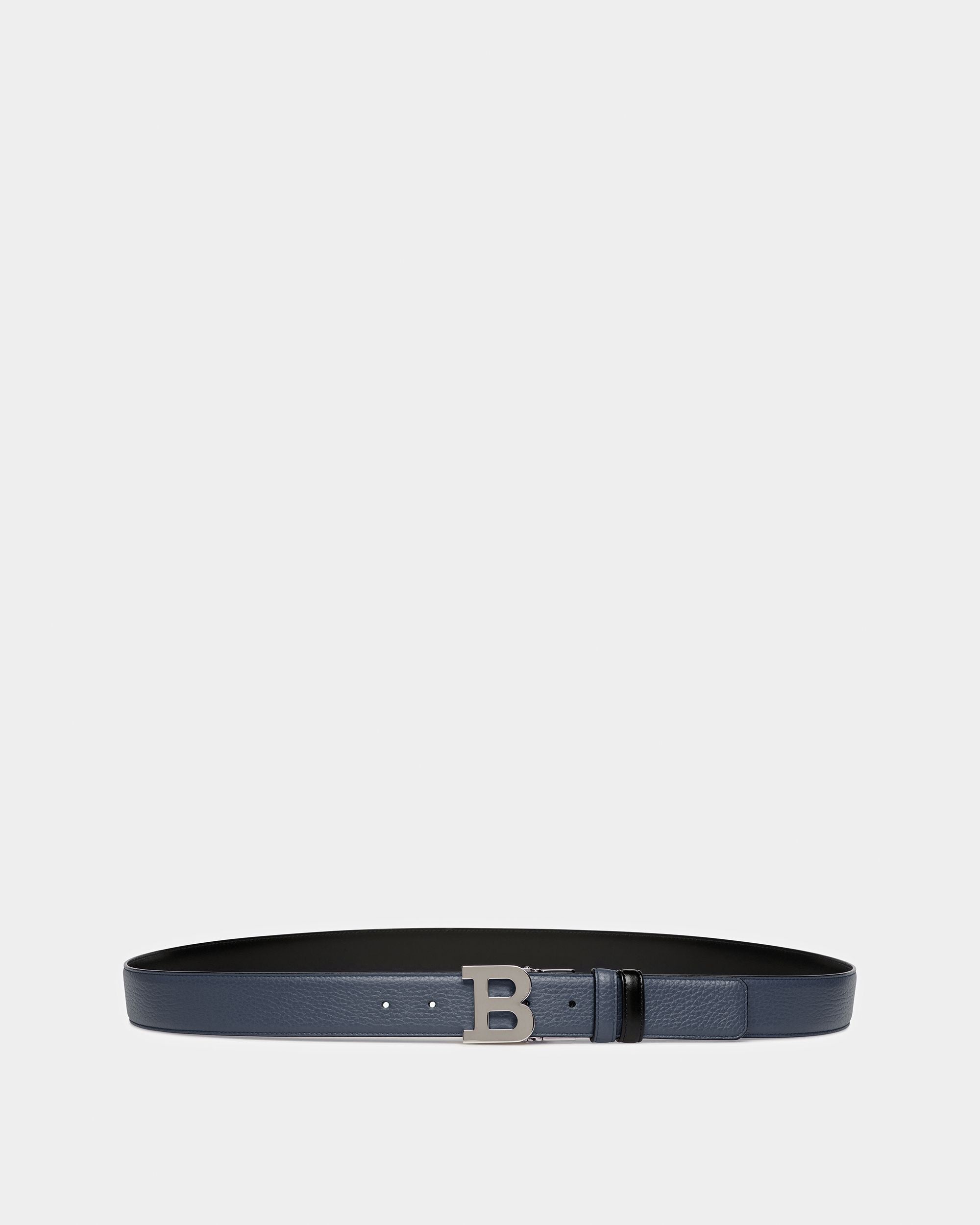B Buckle Ceinture En Cuir Bleu Nuit Et Noir - Homme - Bally - 01
