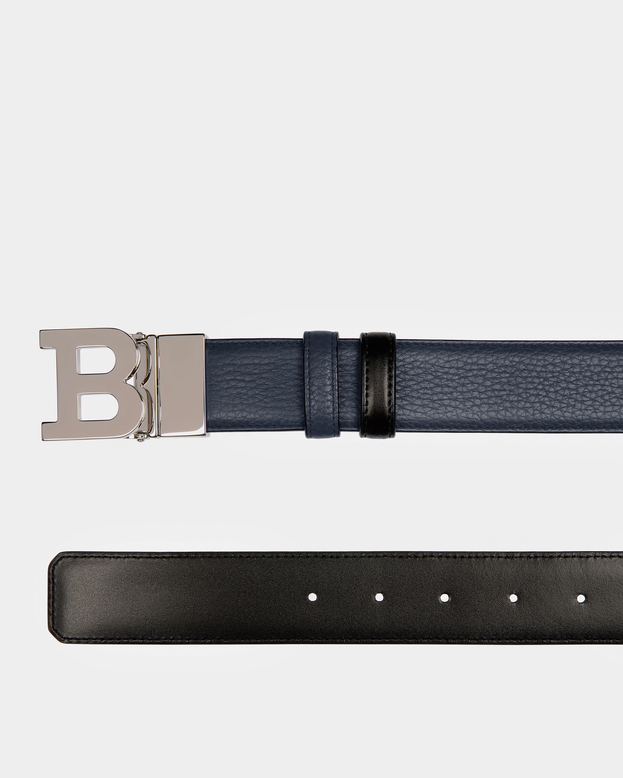 B Buckle Ceinture En Cuir Bleu Nuit Et Noir - Homme - Bally - 02