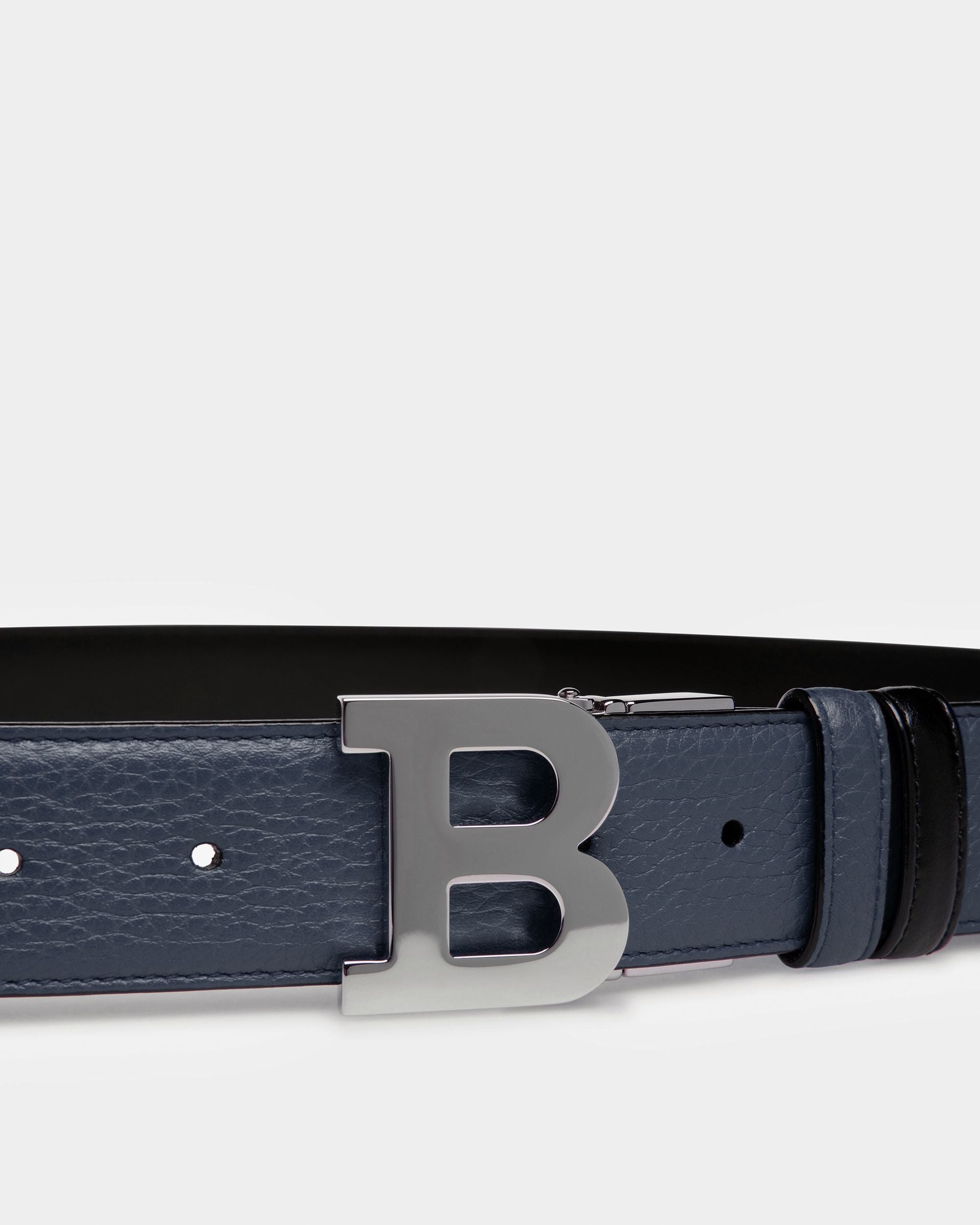 B Buckle Ceinture En Cuir Bleu Nuit Et Noir - Homme - Bally - 03