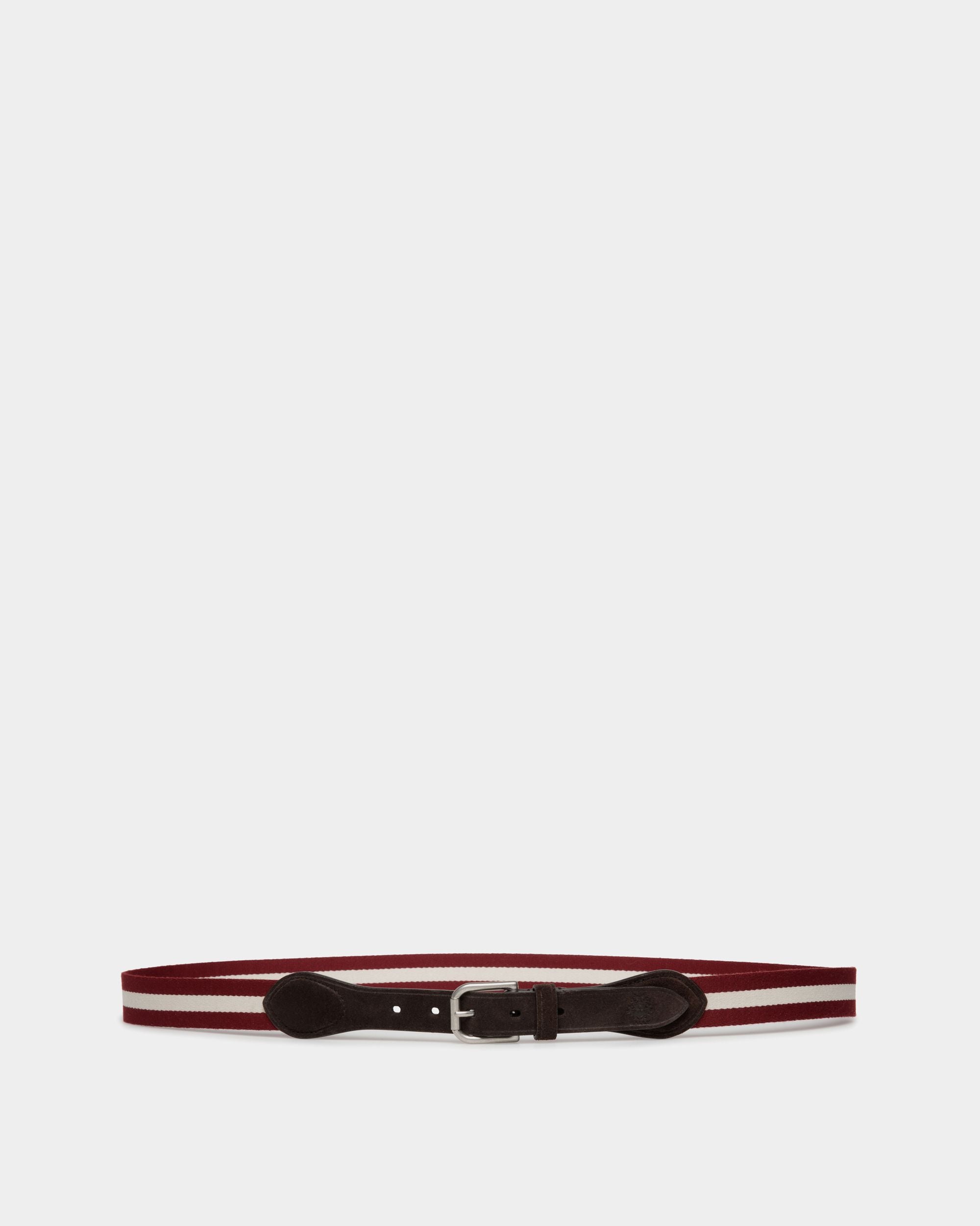 Ceinture Melvin 35 mm Réversible En Tissu Et Daim Rouge Et Blanc - Homme - Bally - 01