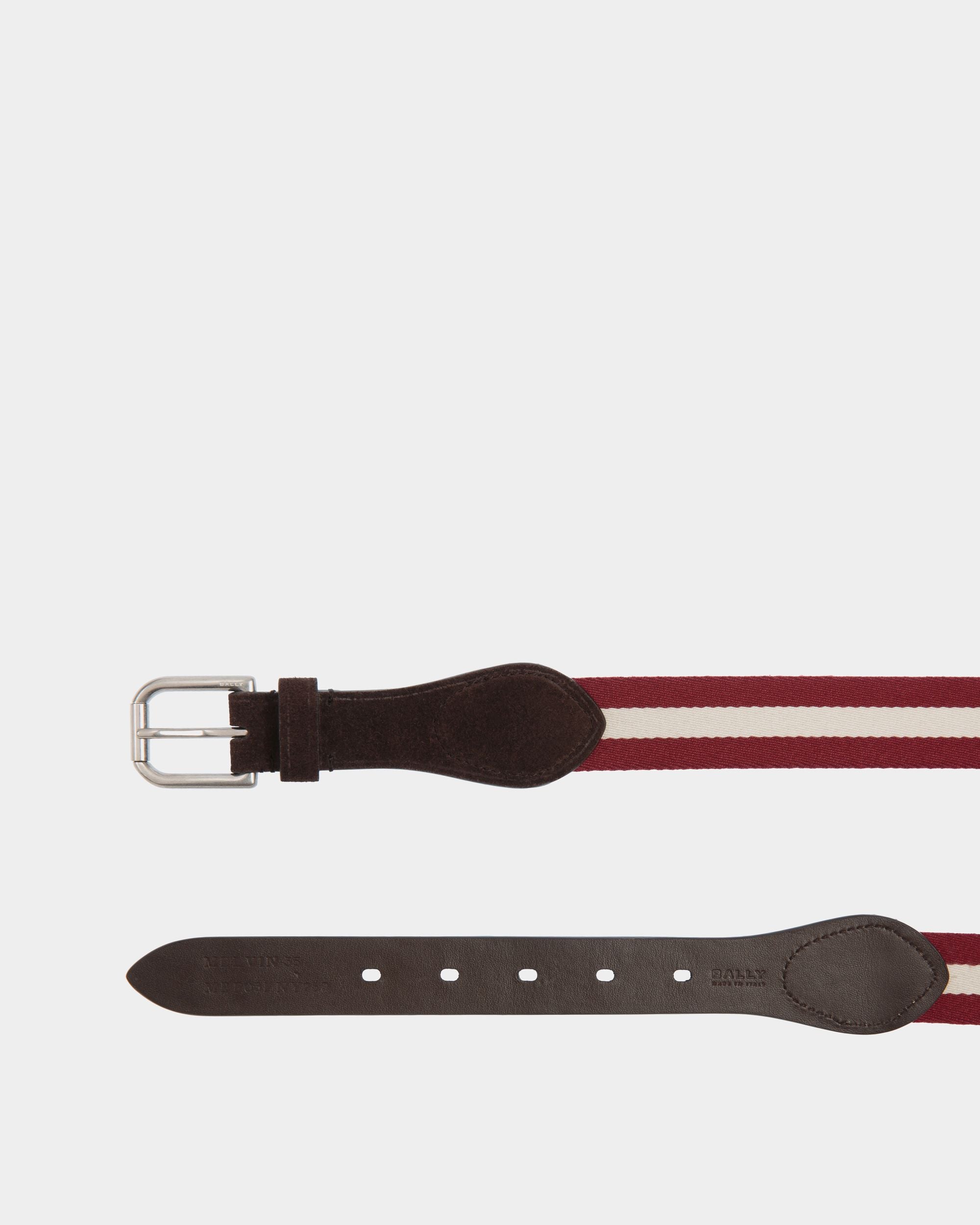 Ceinture Melvin 35 mm Réversible En Tissu Et Daim Rouge Et Blanc - Homme - Bally - 02
