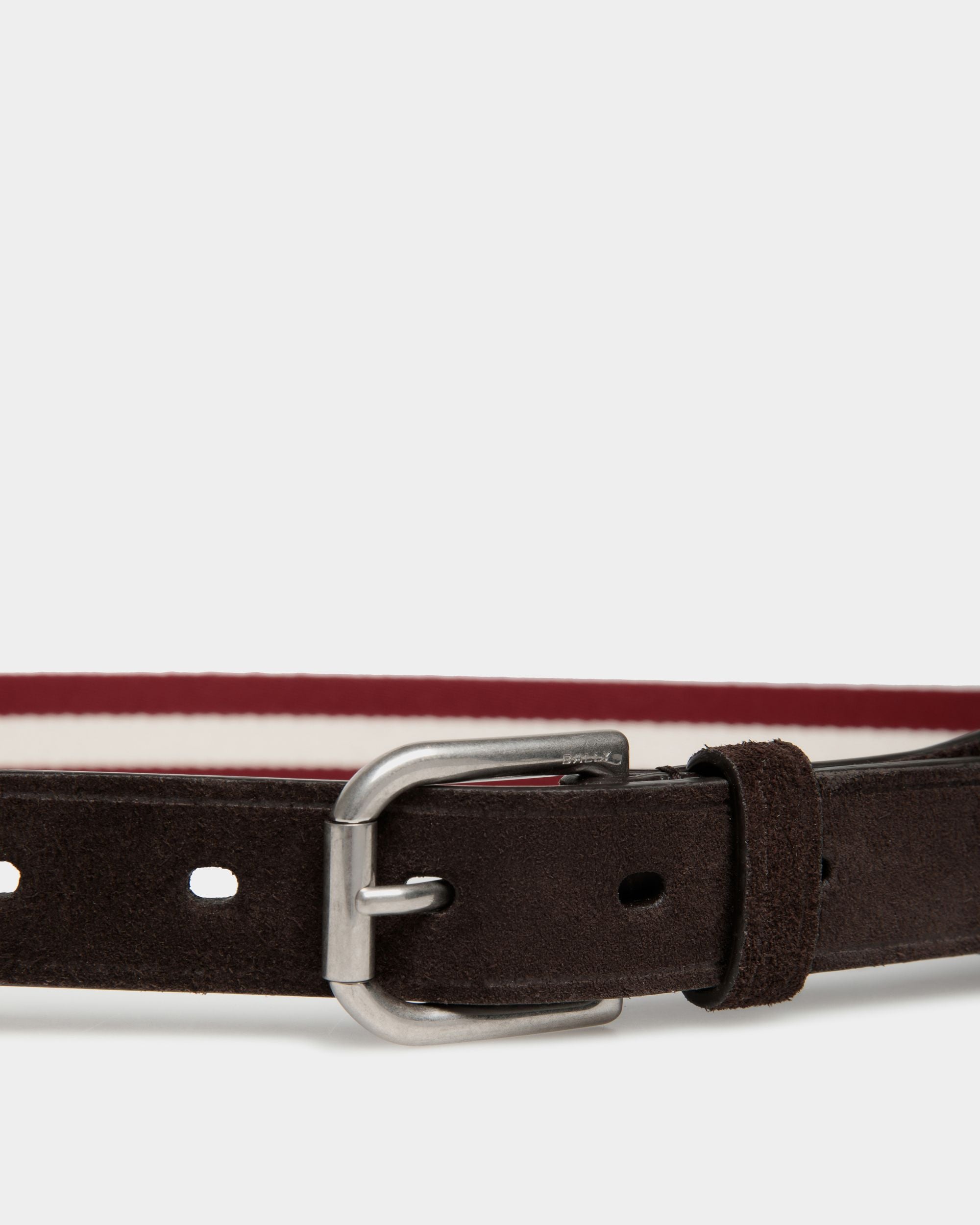 Ceinture Melvin 35 mm Réversible En Tissu Et Daim Rouge Et Blanc - Homme - Bally - 03