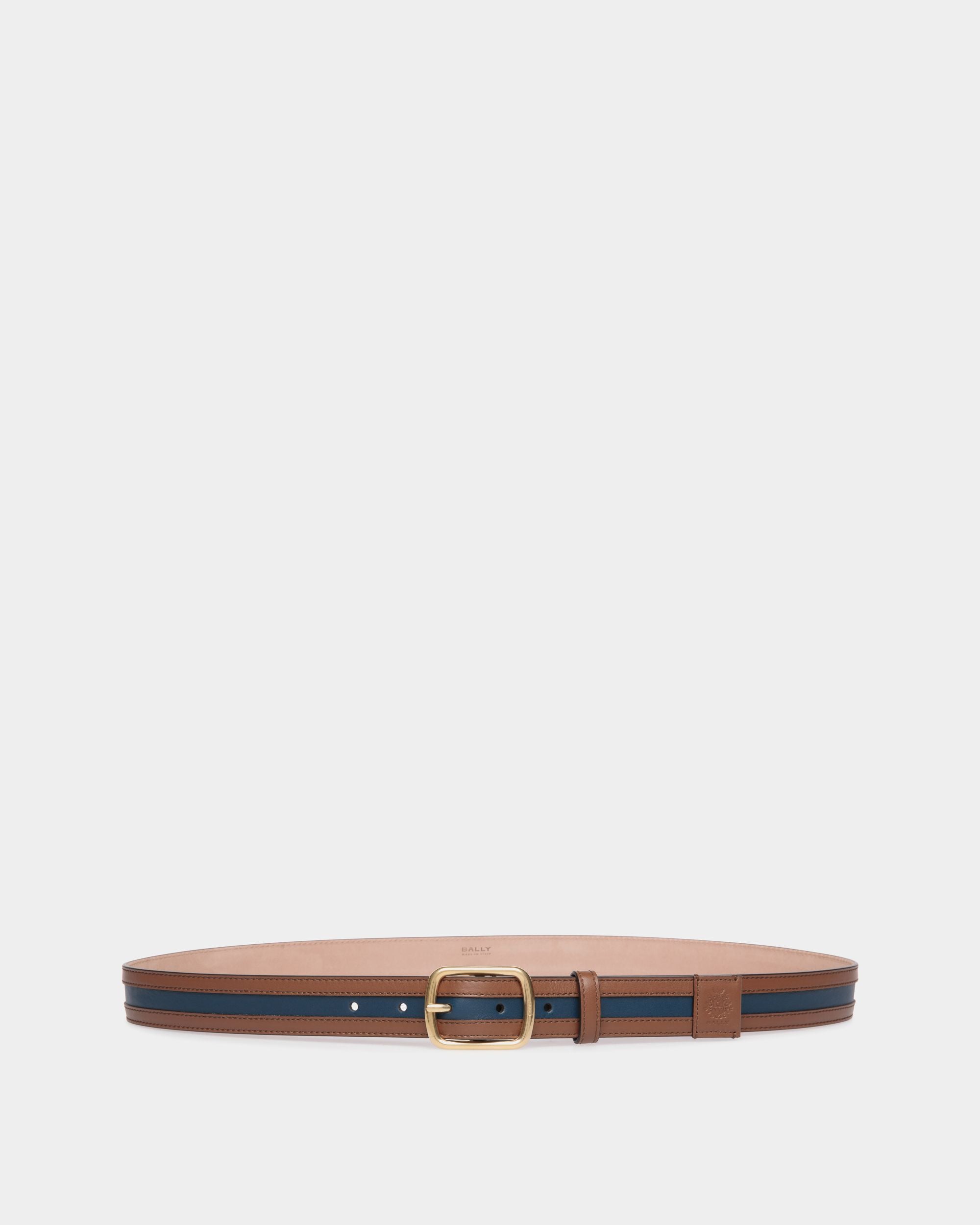Ceinture Orson 30 mm En Cuir Marron Et Navy Blue - Homme - Bally - 01