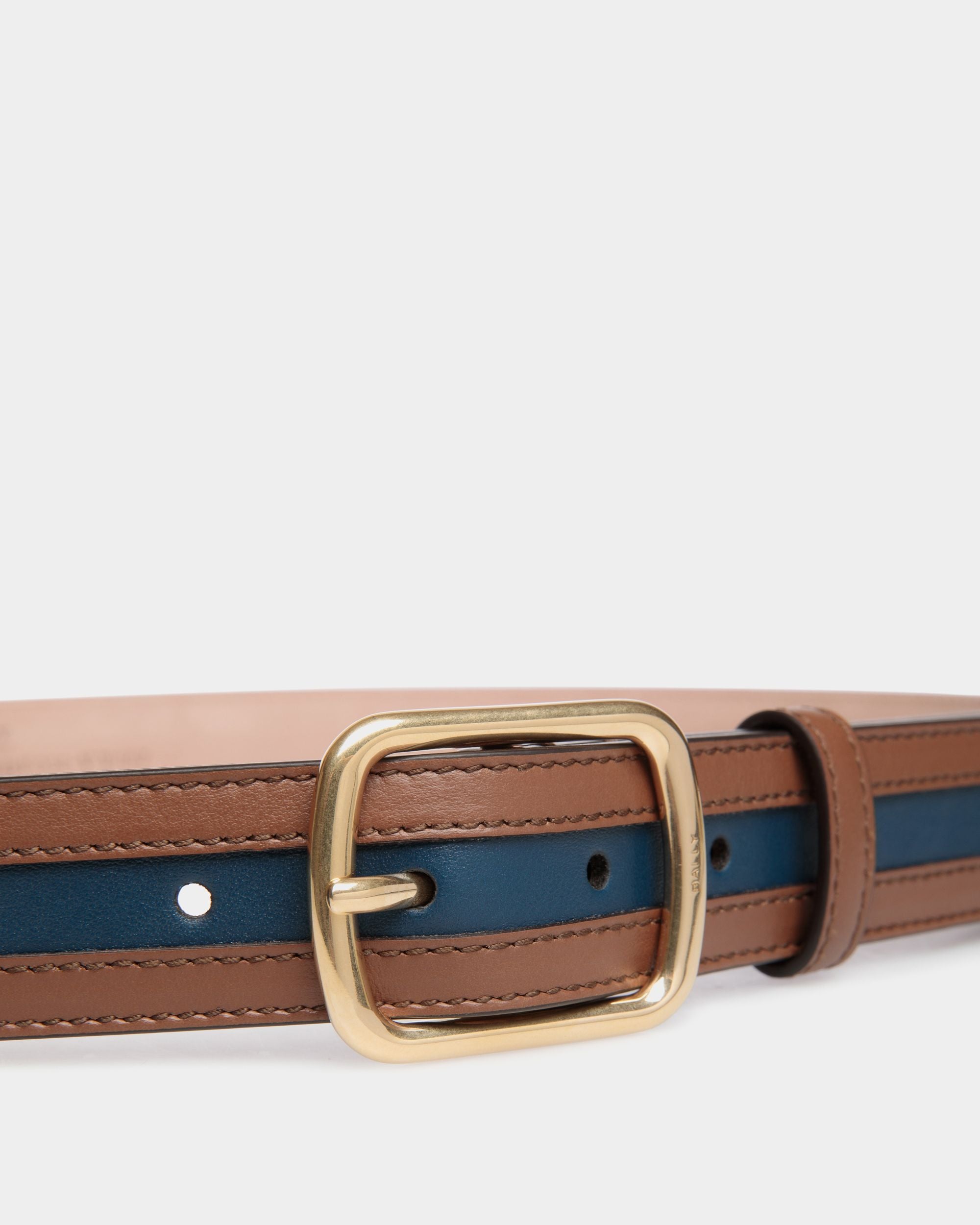 Ceinture Orson 30 mm En Cuir Marron Et Navy Blue - Homme - Bally - 03