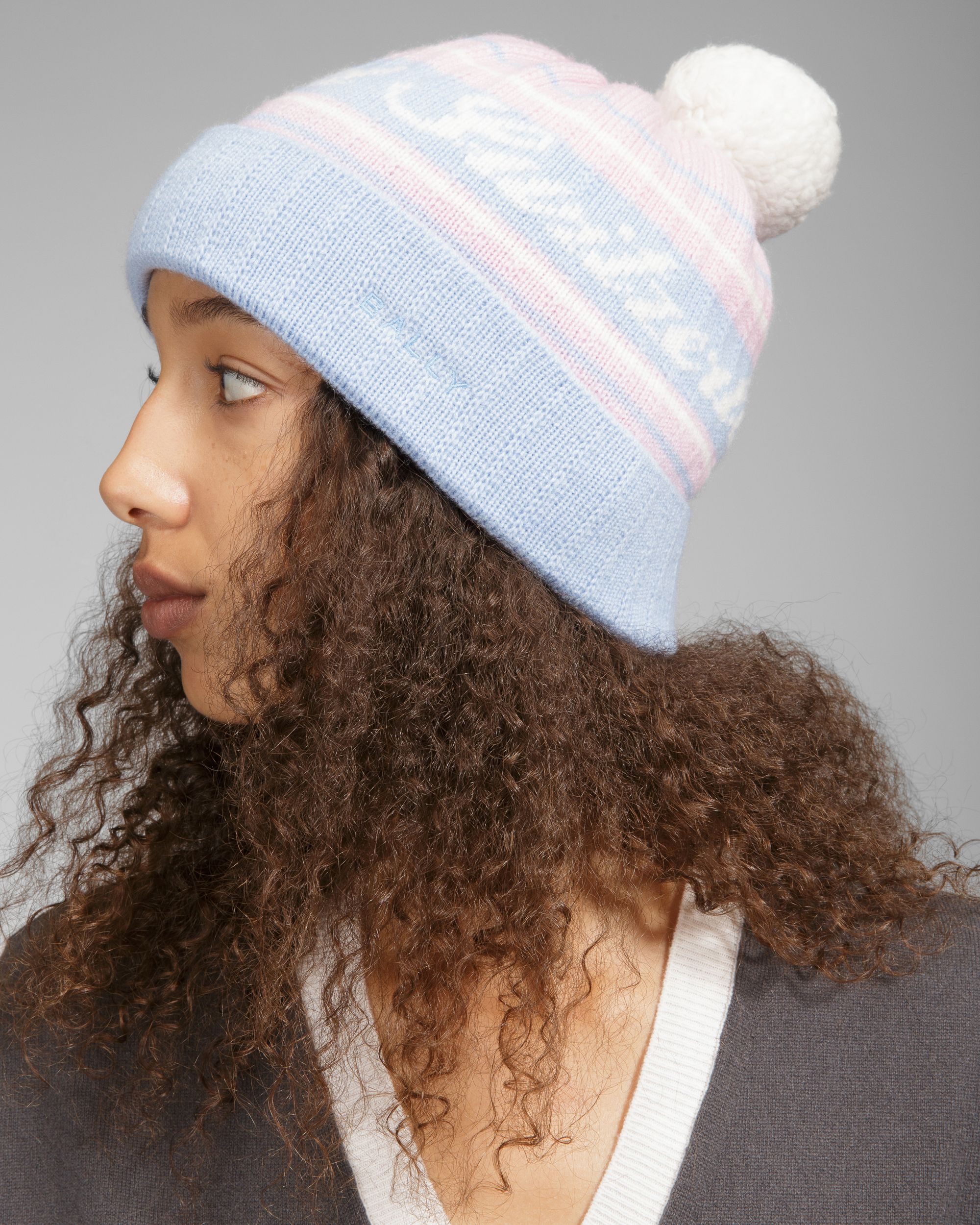 Bonnet Switzerland En Laine Jacquard Bleu Clair Et Rose - Homme - Bally - 05