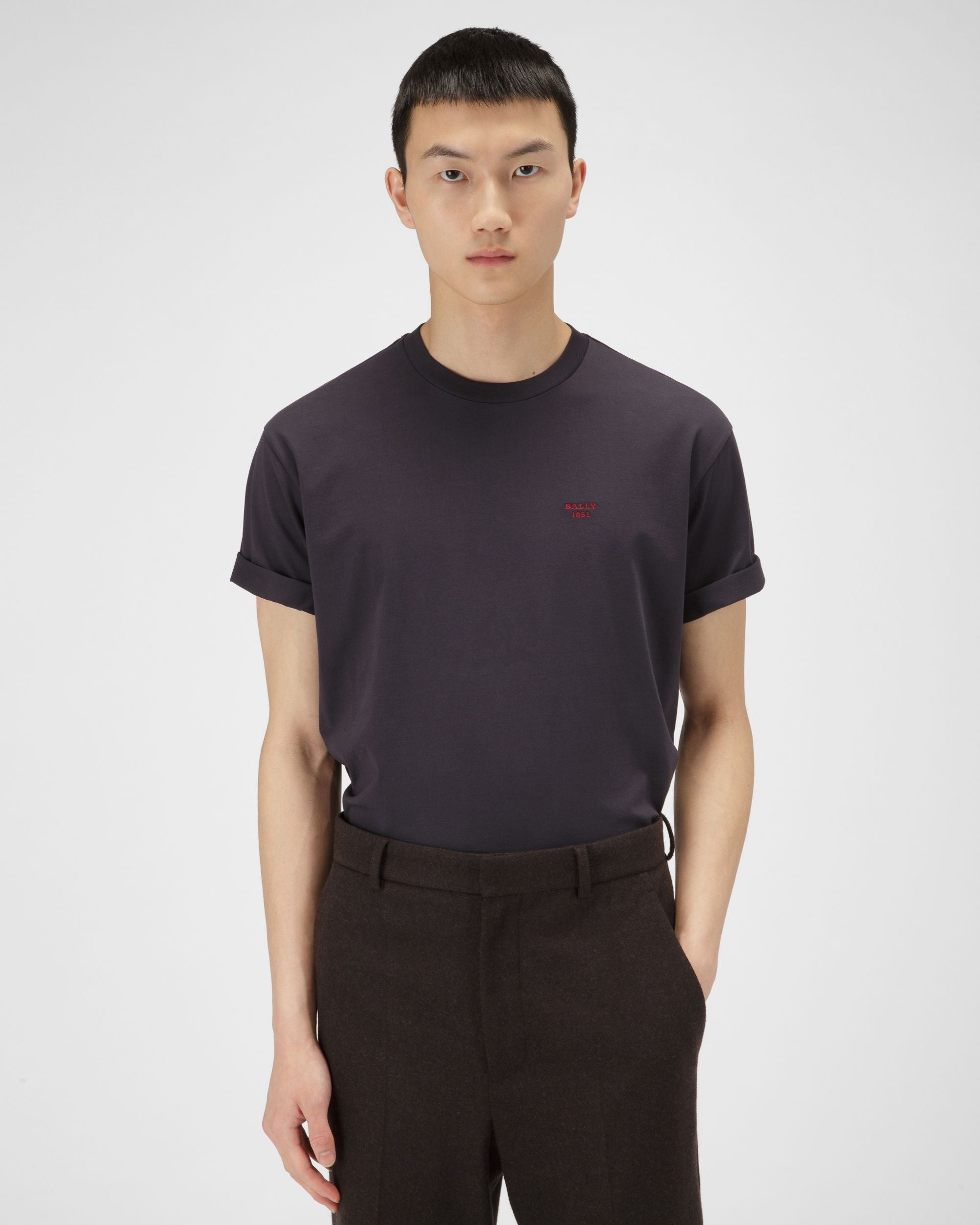 T-Shirt En Coton Biologique Bleu Marine - Homme - Bally - 01
