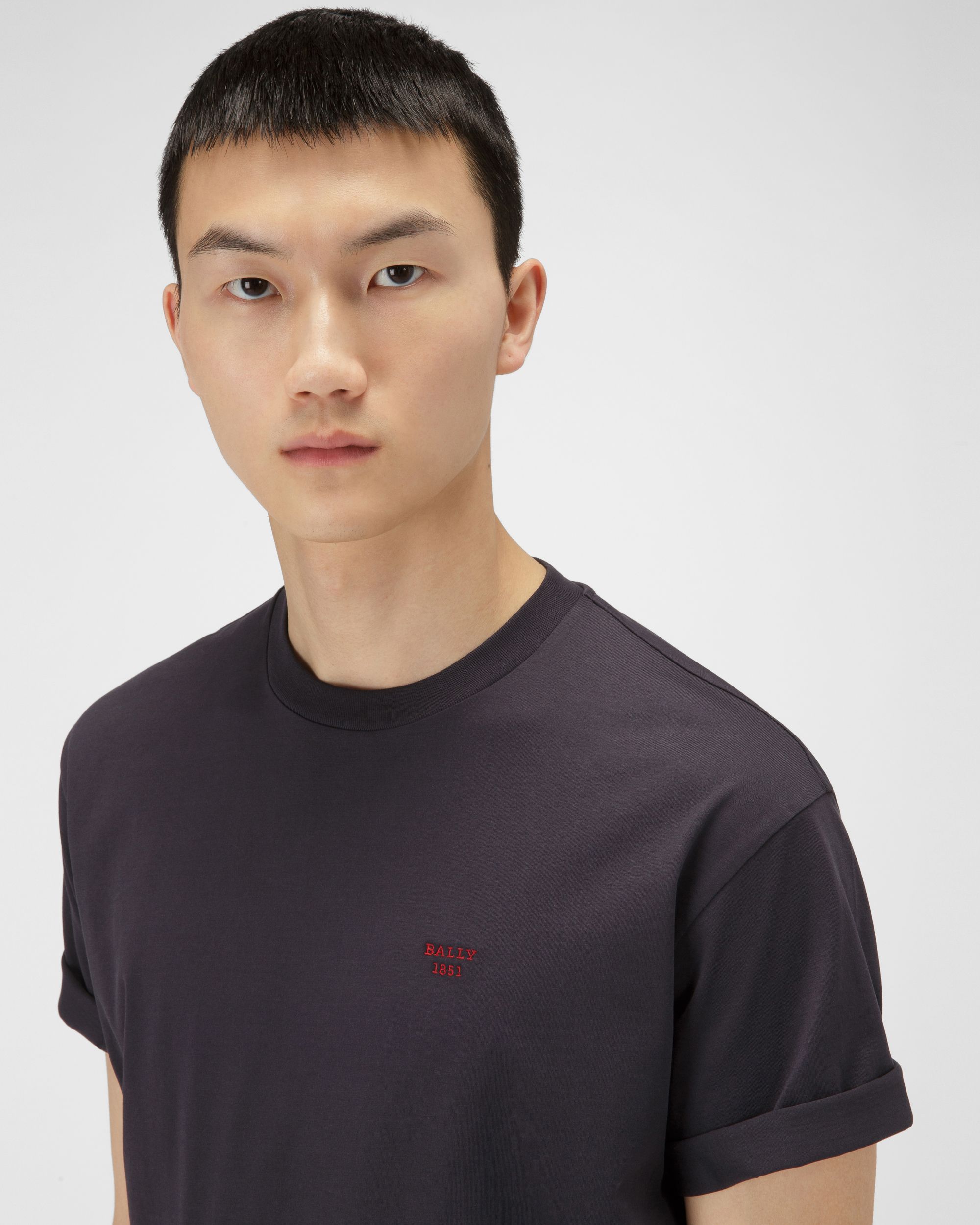 T-Shirt En Coton Biologique Bleu Marine - Homme - Bally - 02