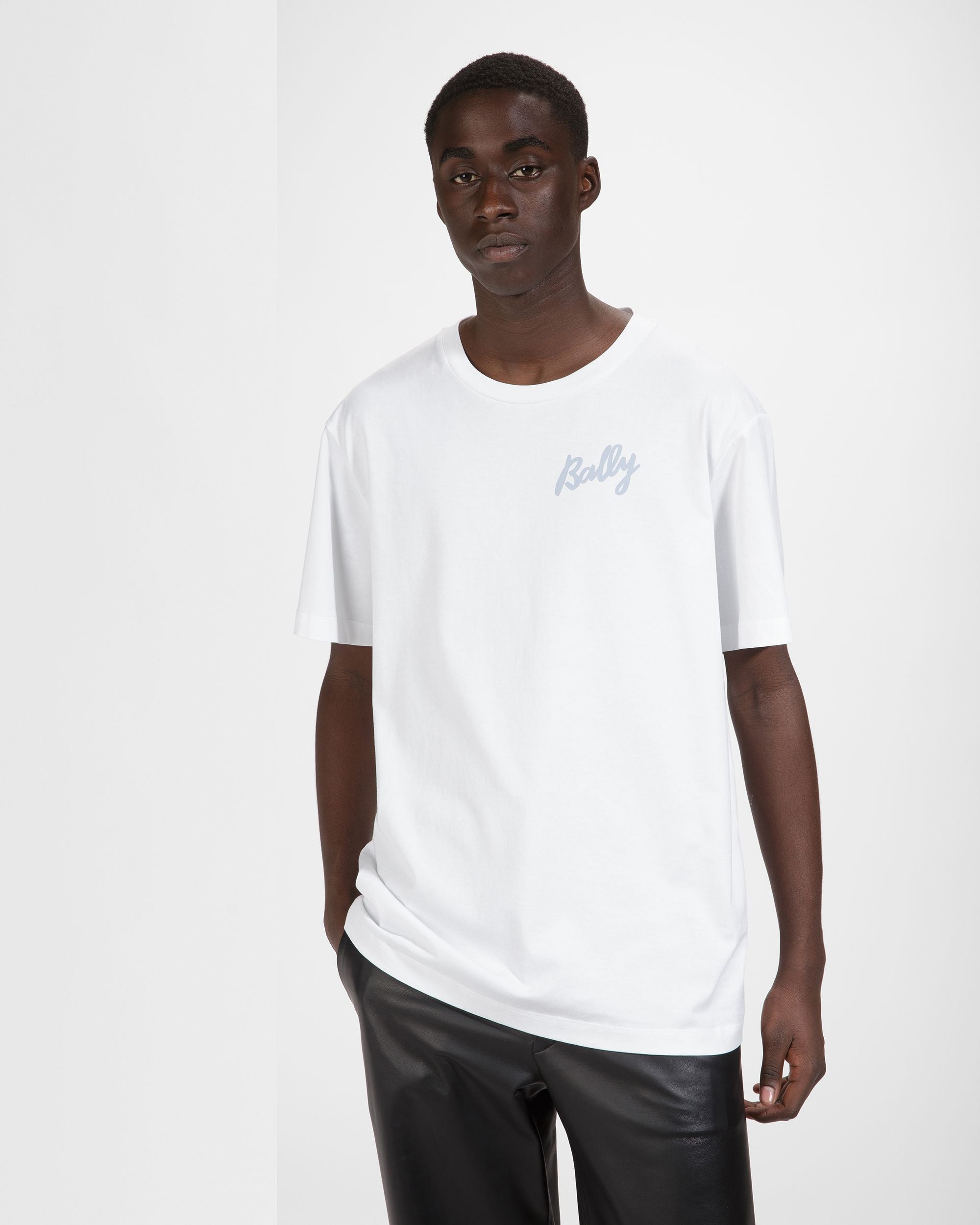 T-Shirt En Coton Blanc Et Bleu Clair - Homme - Bally - 03