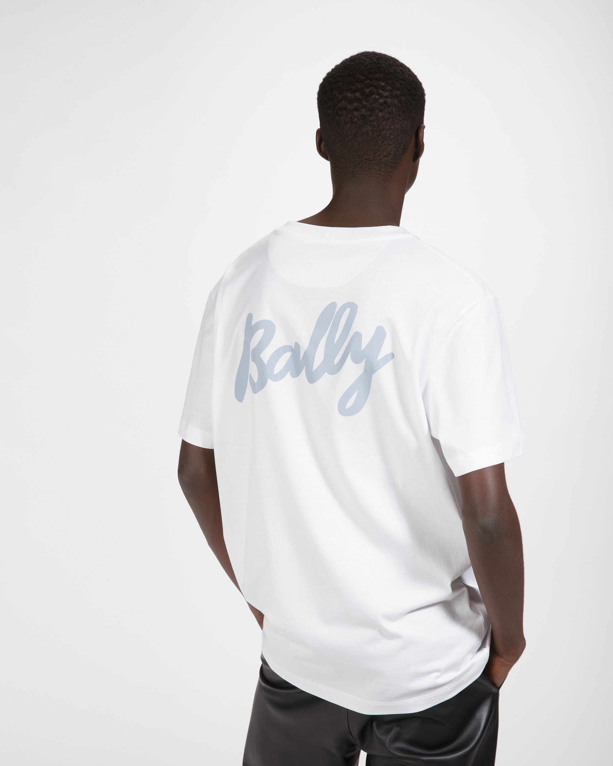T-Shirt En Coton Blanc Et Bleu Clair - Homme - Bally - 05