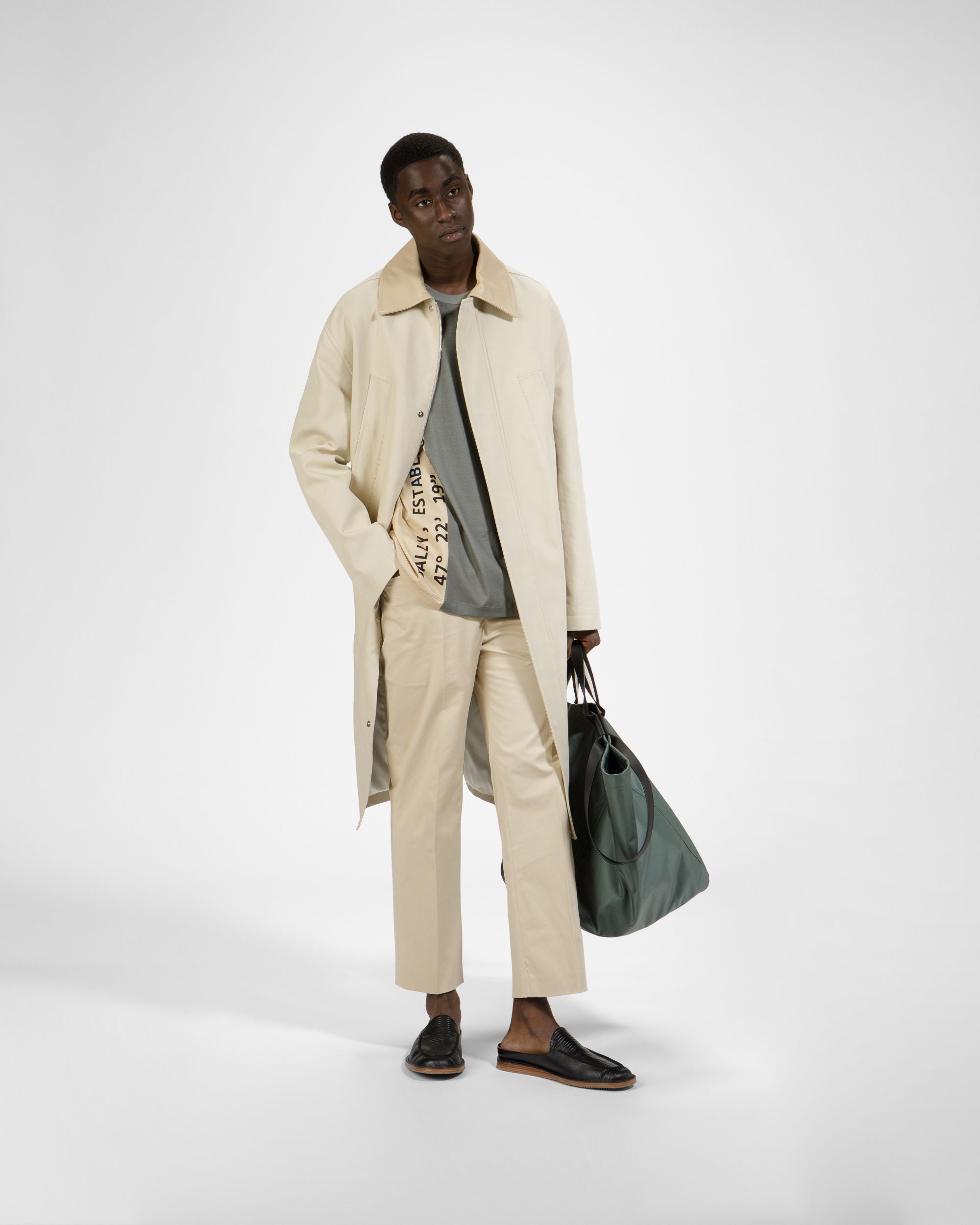 T-Shirt En Coton Biologique Beige Et Vert - Homme - Bally - 05