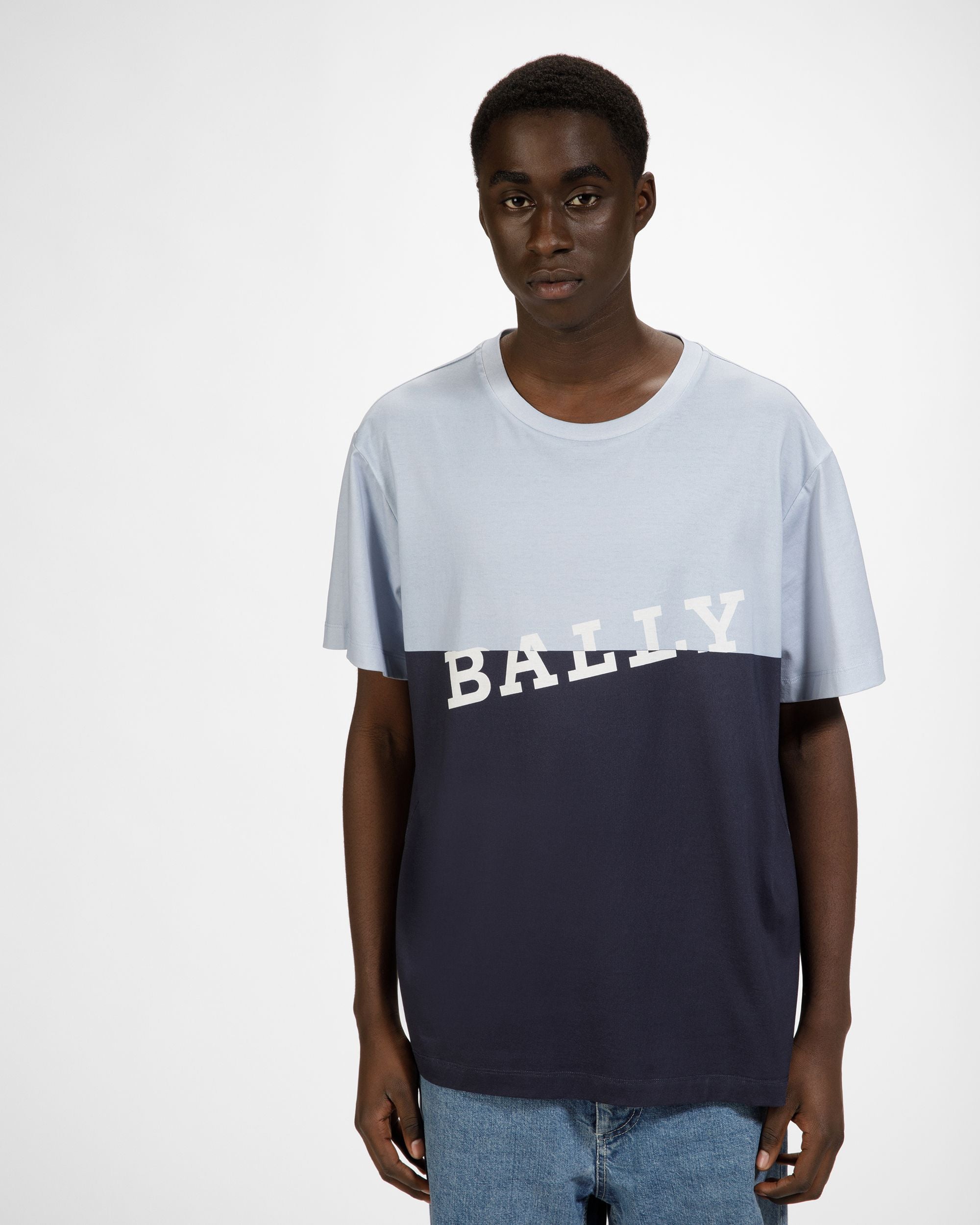 T-Shirt En Coton Bleu Clair Et Bleu Nuit - Homme - Bally - 03