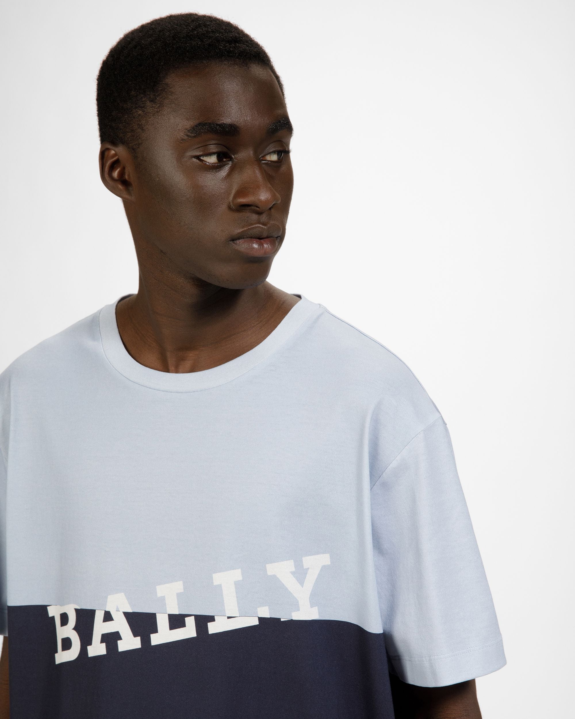 T-Shirt En Coton Bleu Clair Et Bleu Nuit - Homme - Bally - 04
