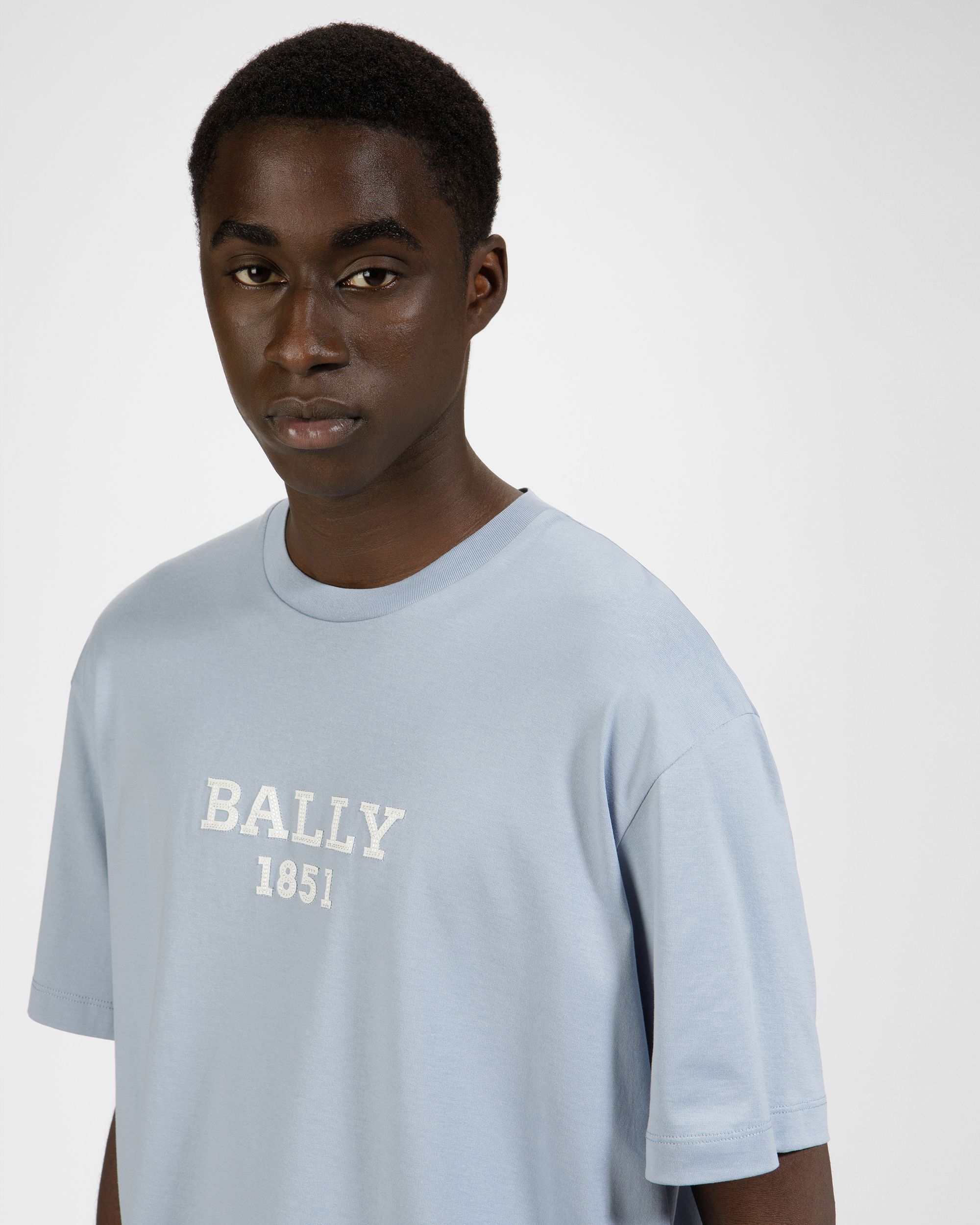 T-Shirt En Coton Bleu Clair Et Ivoire - Homme - Bally - 03