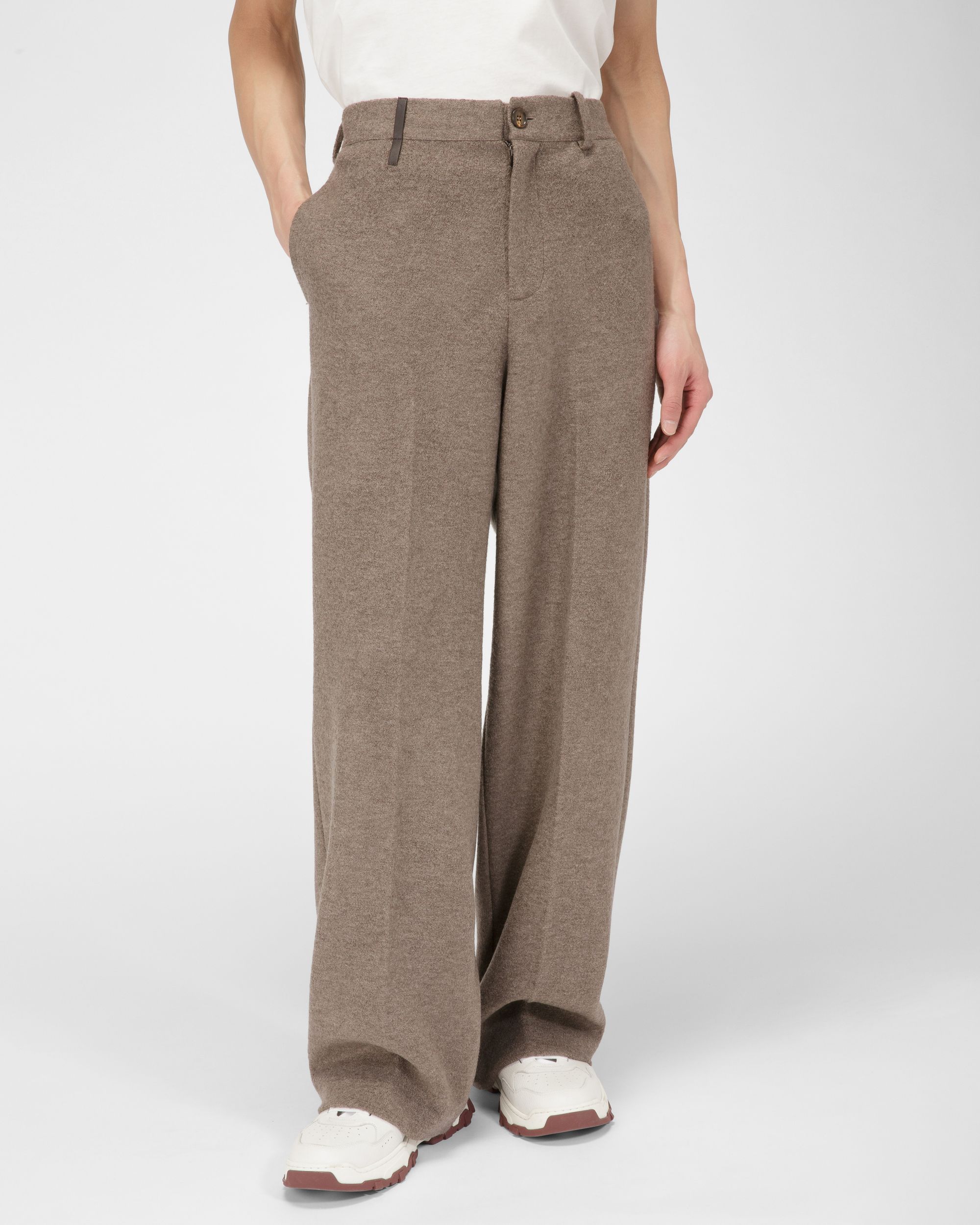 Pantalon En Laine Mélangée Taupe - Homme - Bally - 01