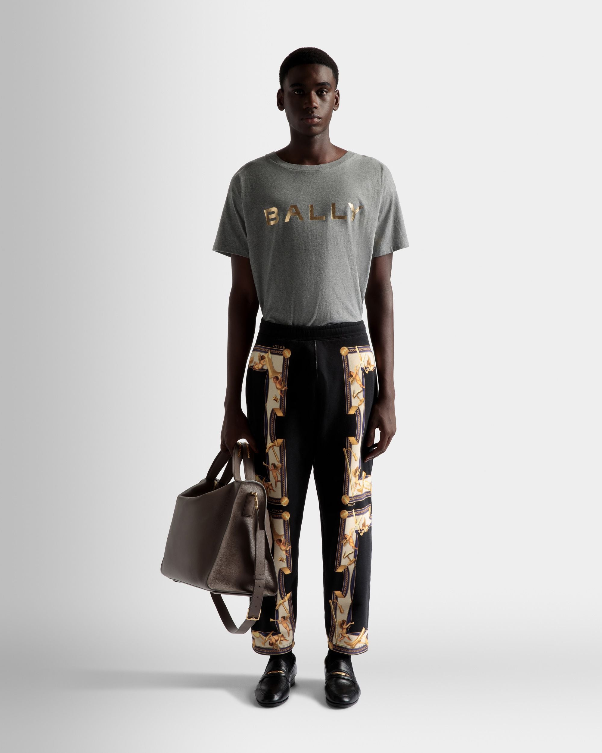 T-Shirt Logo En Coton Gris Chiné - Homme - Bally - 02