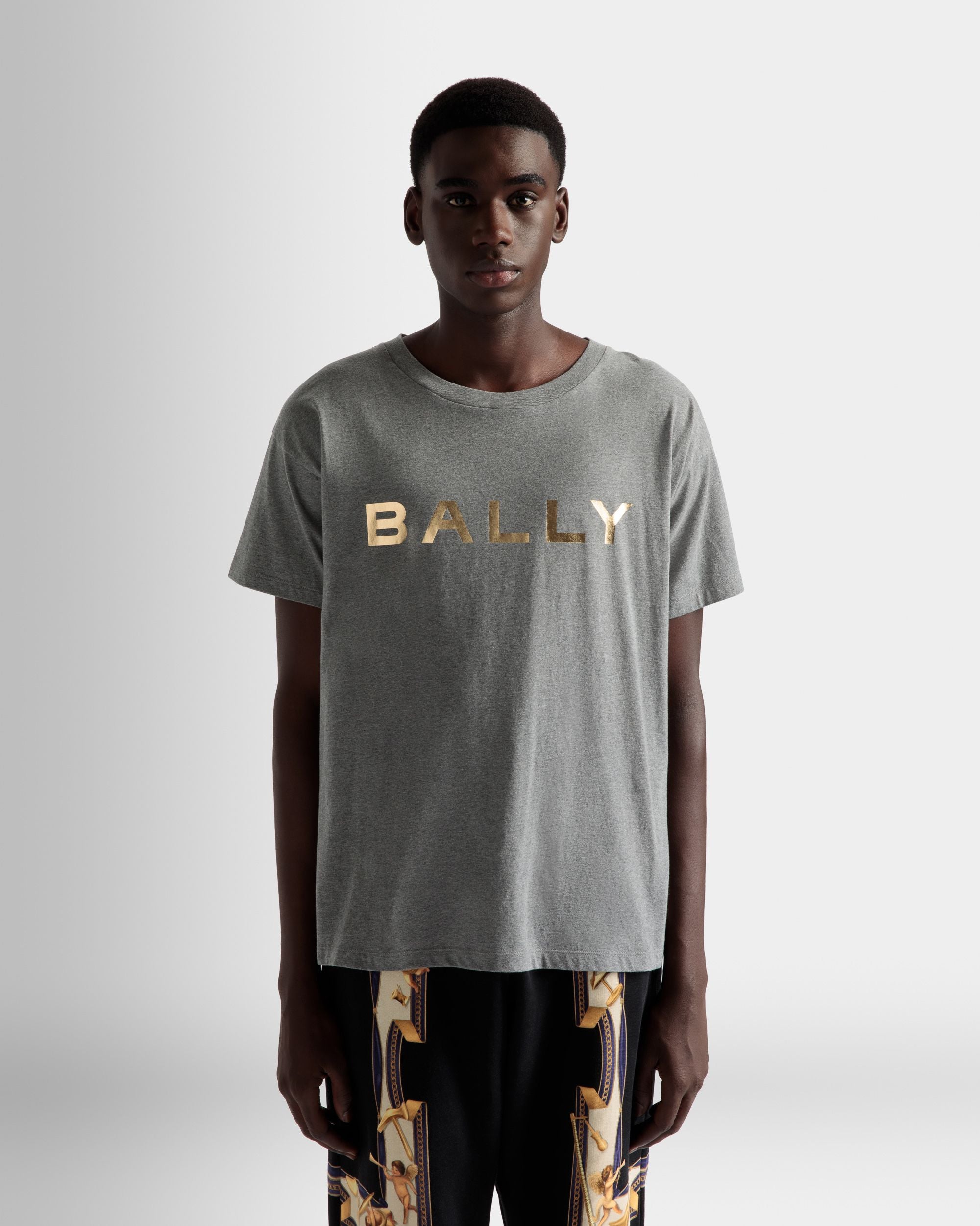 T-Shirt Logo En Coton Gris Chiné - Homme - Bally - 03