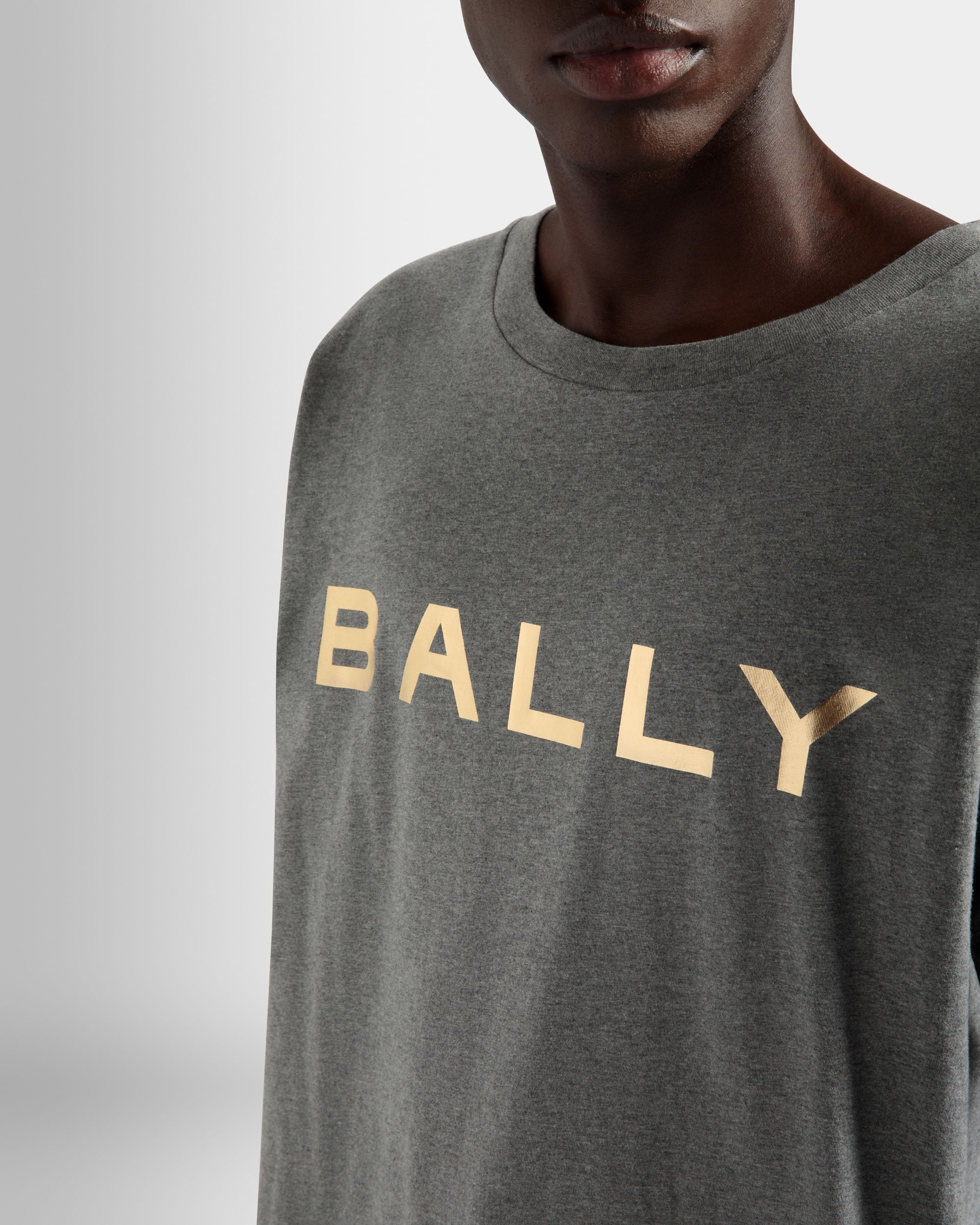 T-Shirt Logo En Coton Gris Chiné - Homme - Bally - 04