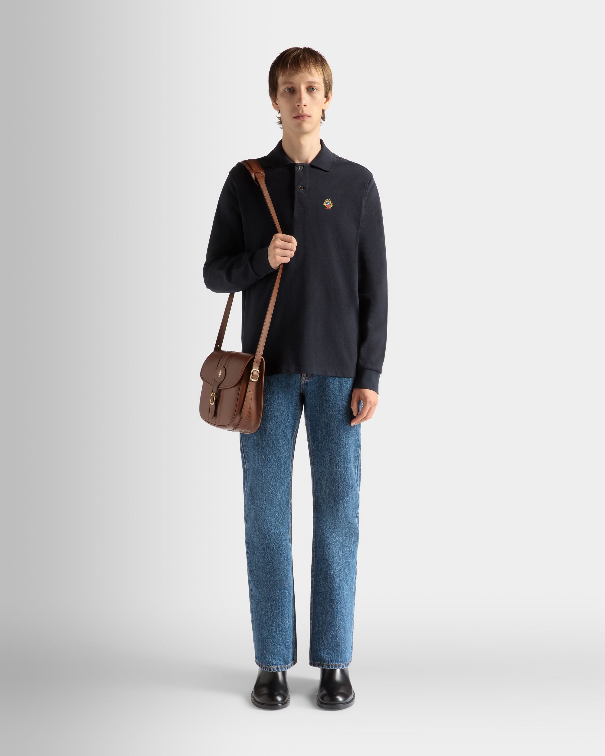 Polo À Manches Longues Pour Homme En Coton Navy Blue - Homme - Bally - 02