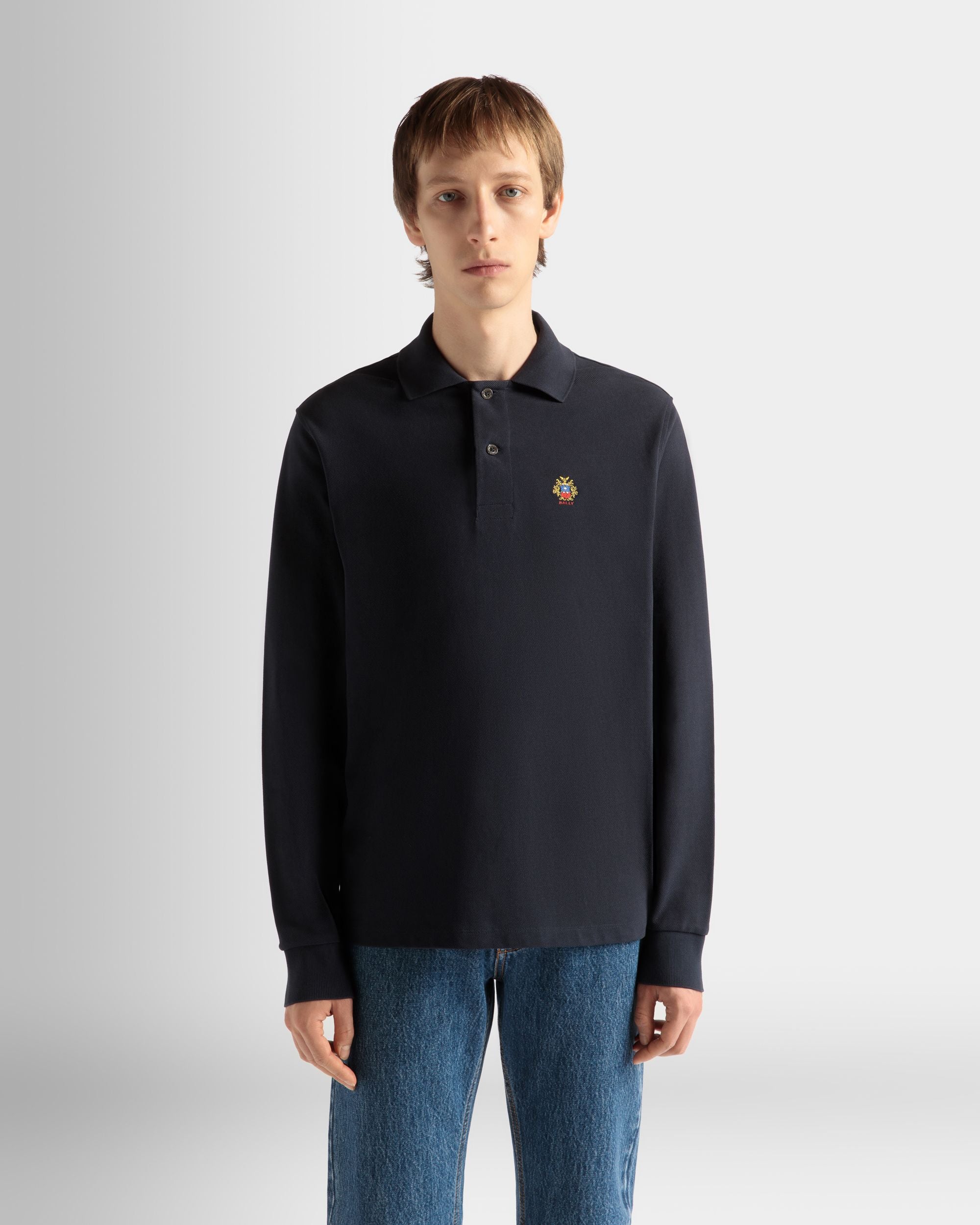 Polo À Manches Longues Pour Homme En Coton Navy Blue - Homme - Bally - 03
